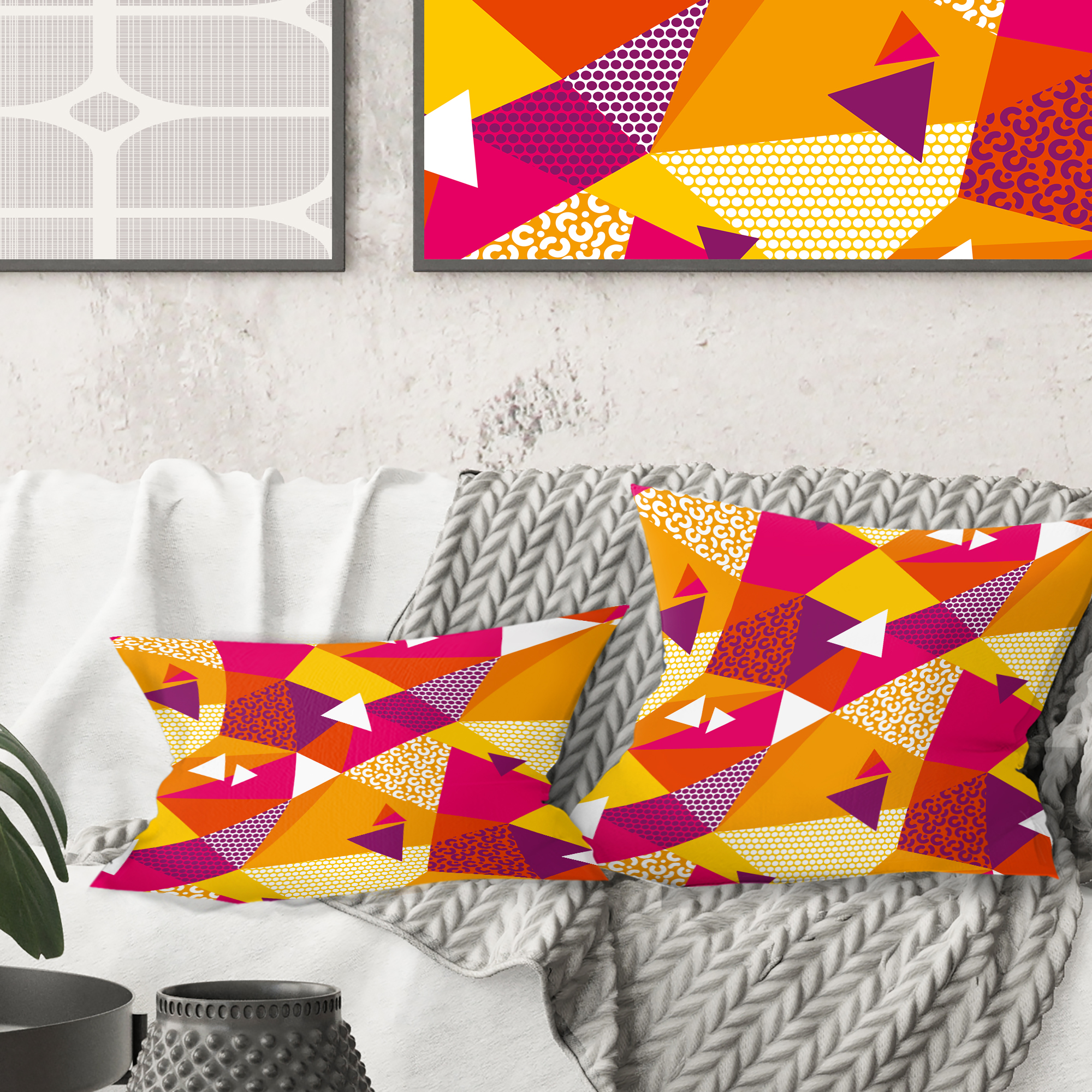 Designart Abstract Geometric Retro III' Mid-Century Modern Throw Pillow - 16x16