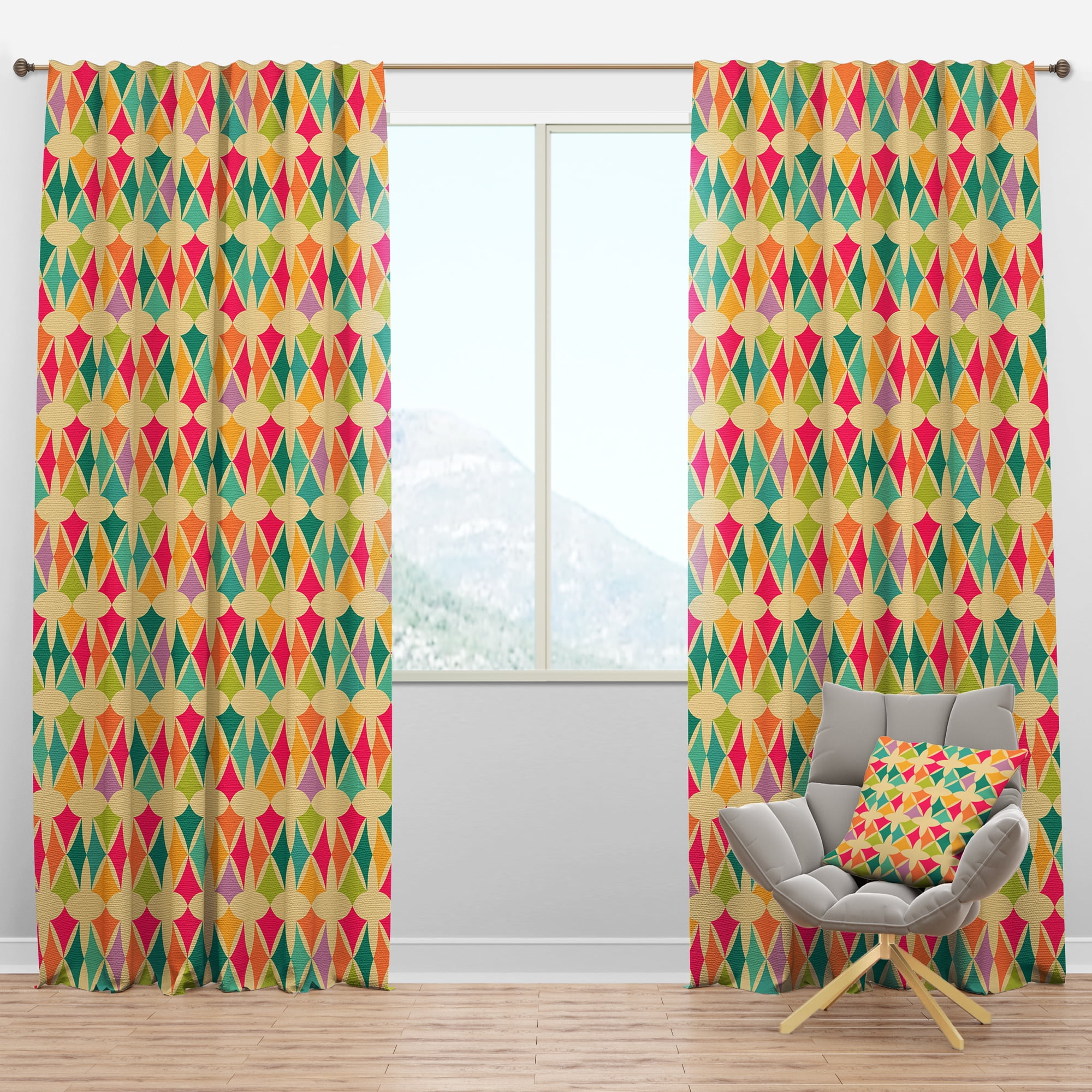 Designart 'Abstract Geometric Retro Pattern II' Mid-Century Modern Blackout Curtain Panel