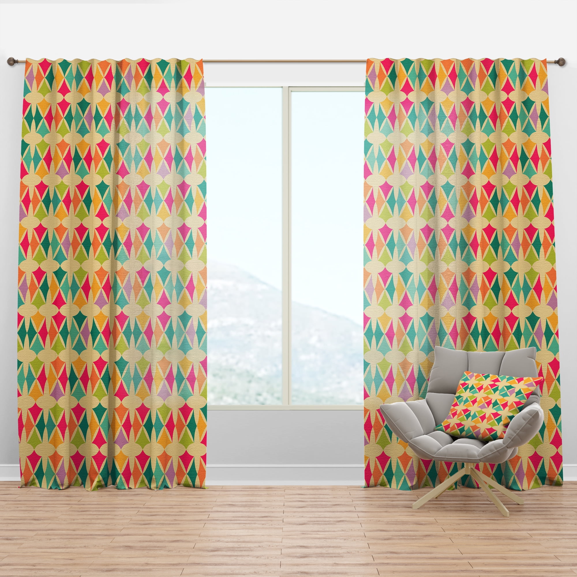 Designart 'Abstract Geometric Retro Pattern II' Mid-Century Modern Curtain Panel