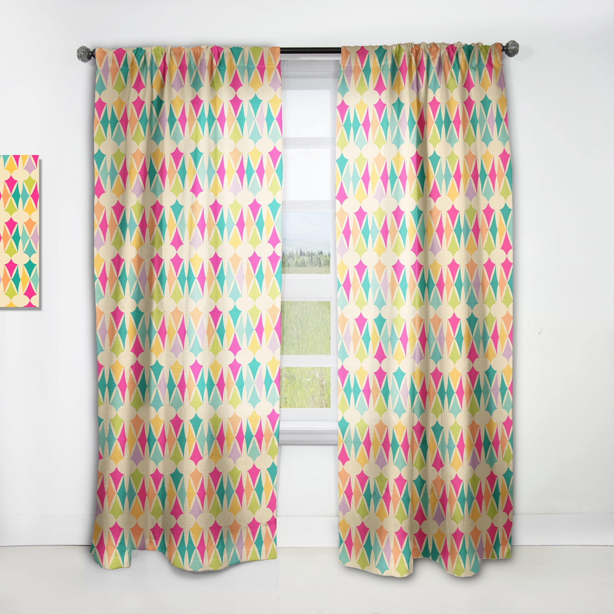 Designart 'Abstract Geometric Retro Pattern II' Mid-Century Modern Curtain Panel