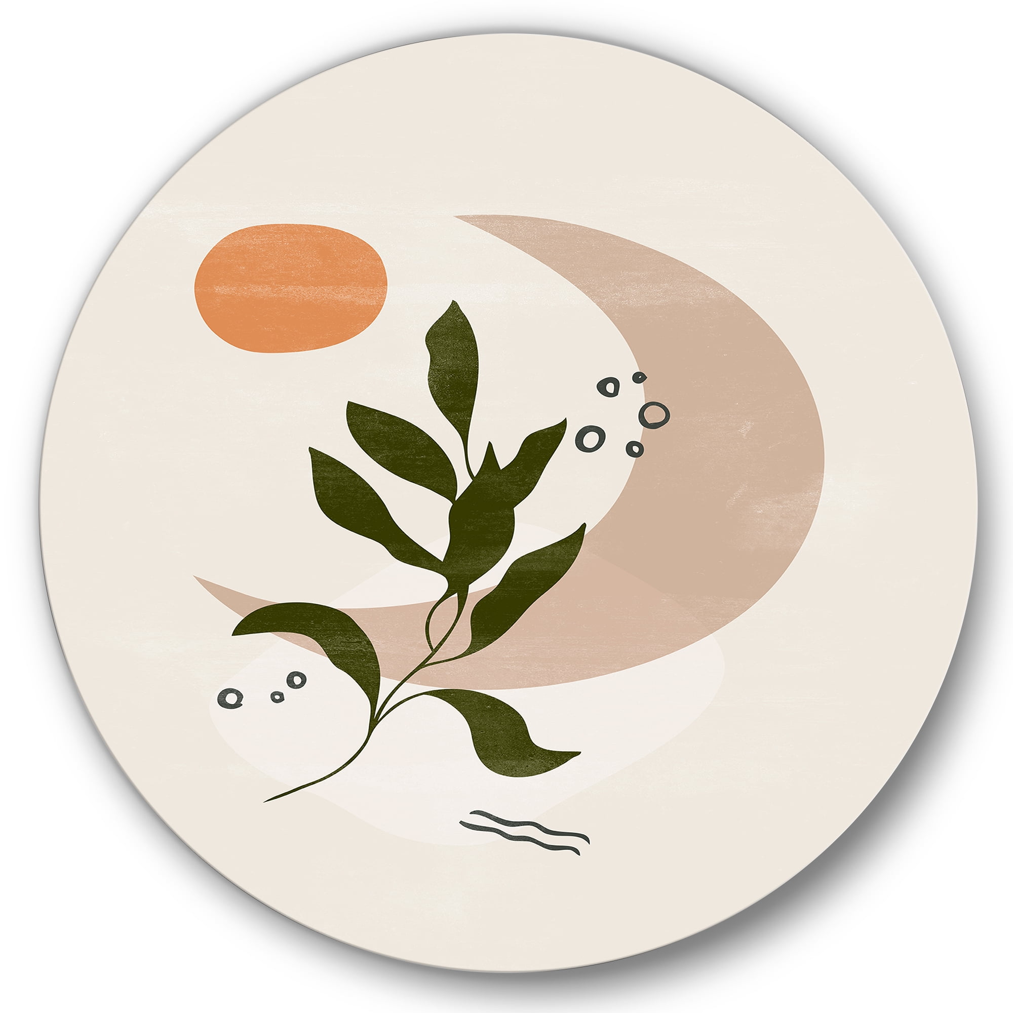 Designart 'Abstract Geometrical Leaf With Moon I' Modern Circle Metal Wall Art 36x36 - Disc of 36