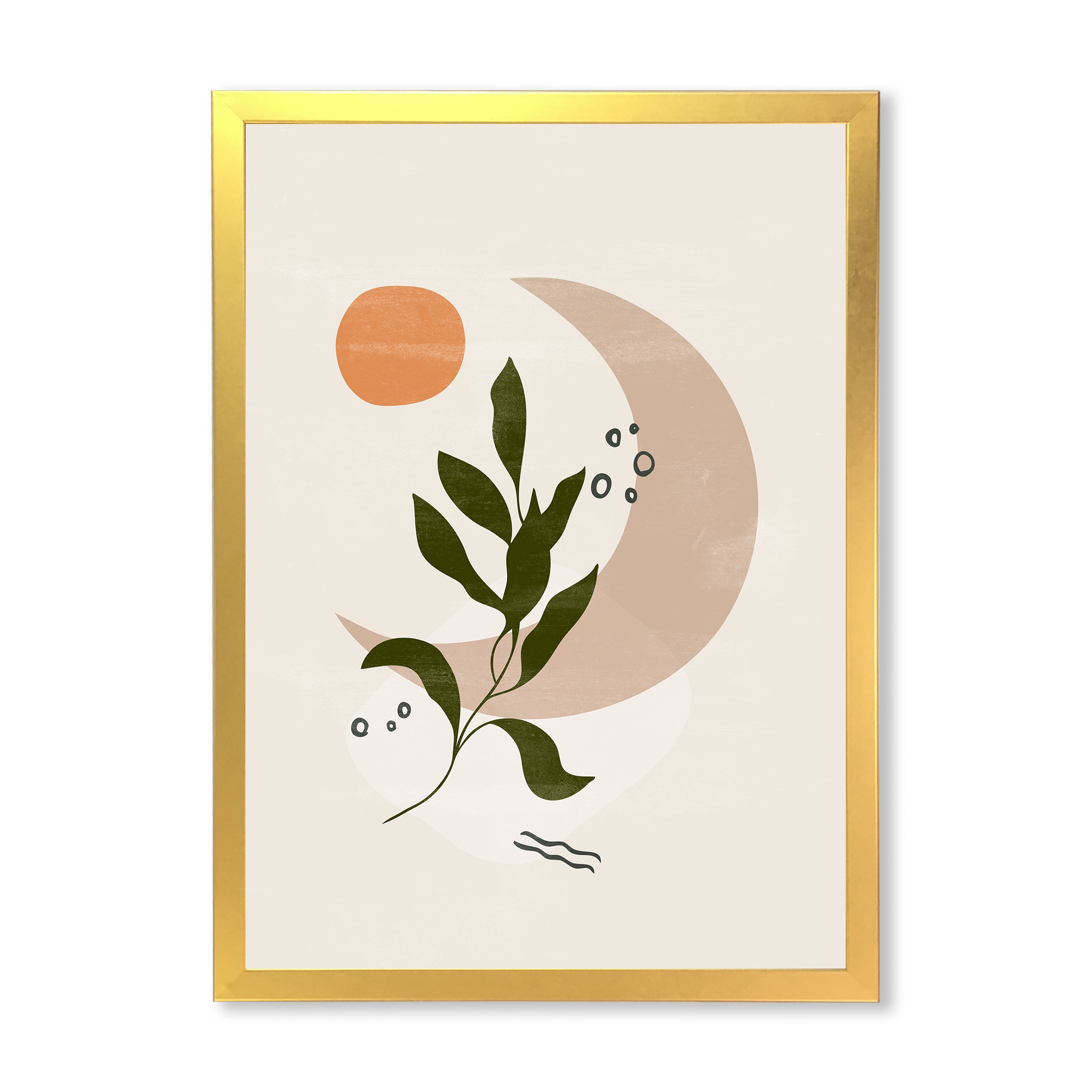 Designart 'Abstract Geometrical Leaf With Moon I' Modern Framed Art Print