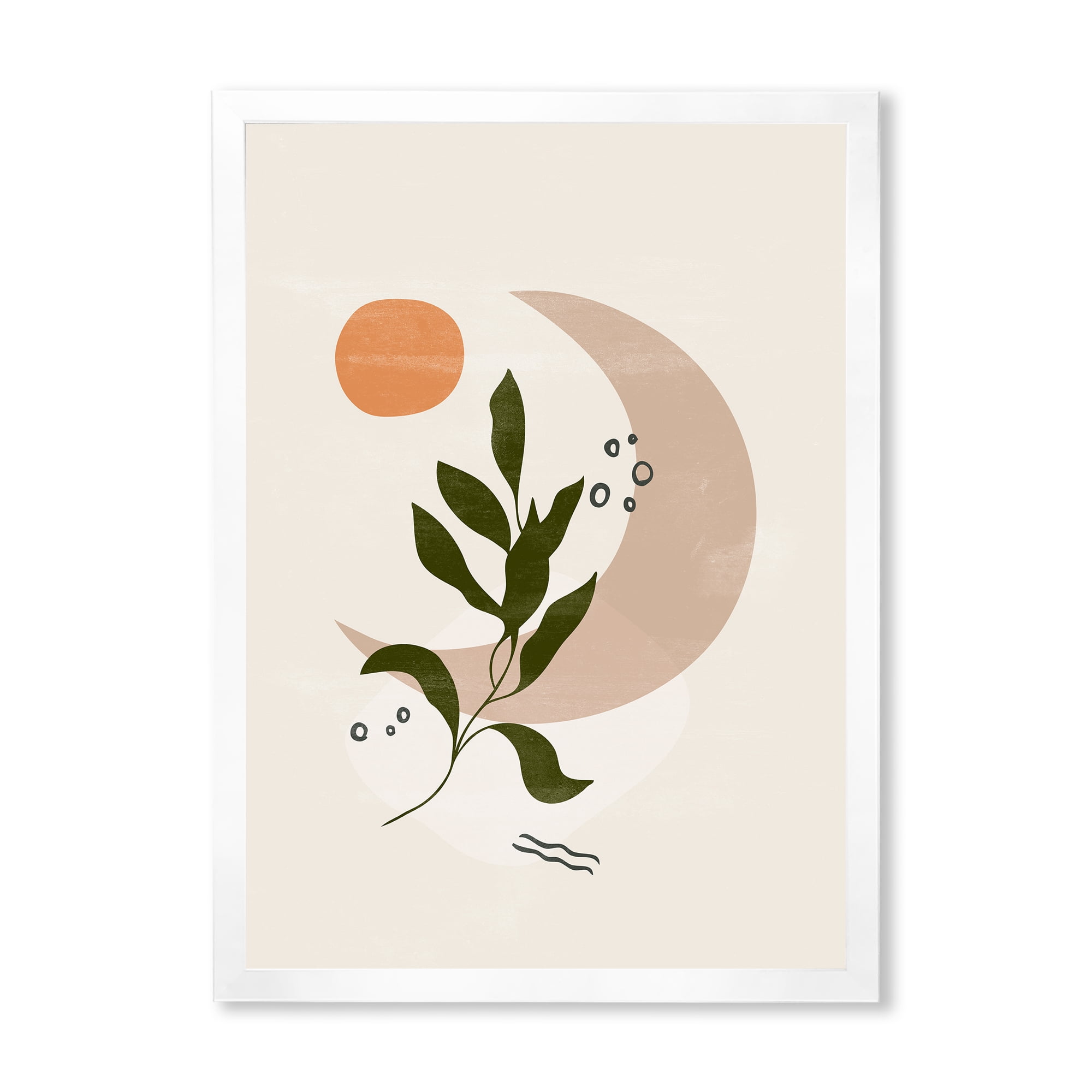 Designart 'Abstract Geometrical Leaf With Moon I' Modern Framed Art Print