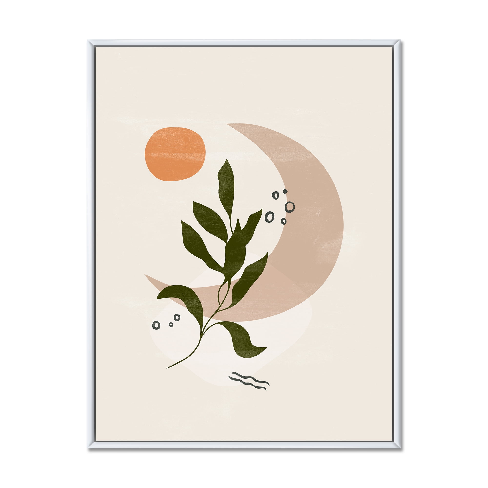 Designart 'Abstract Geometrical Leaf With Moon I' Modern Framed Canvas Wall Art Print