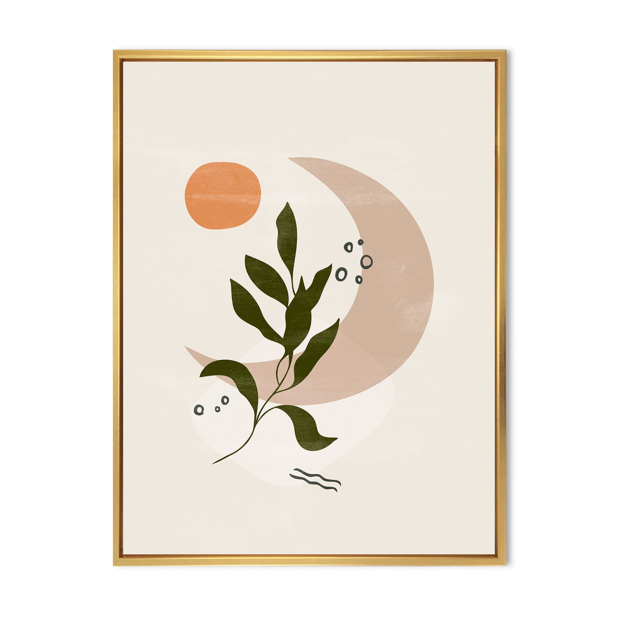 Designart 'Abstract Geometrical Leaf With Moon I' Modern Framed Canvas Wall Art Print