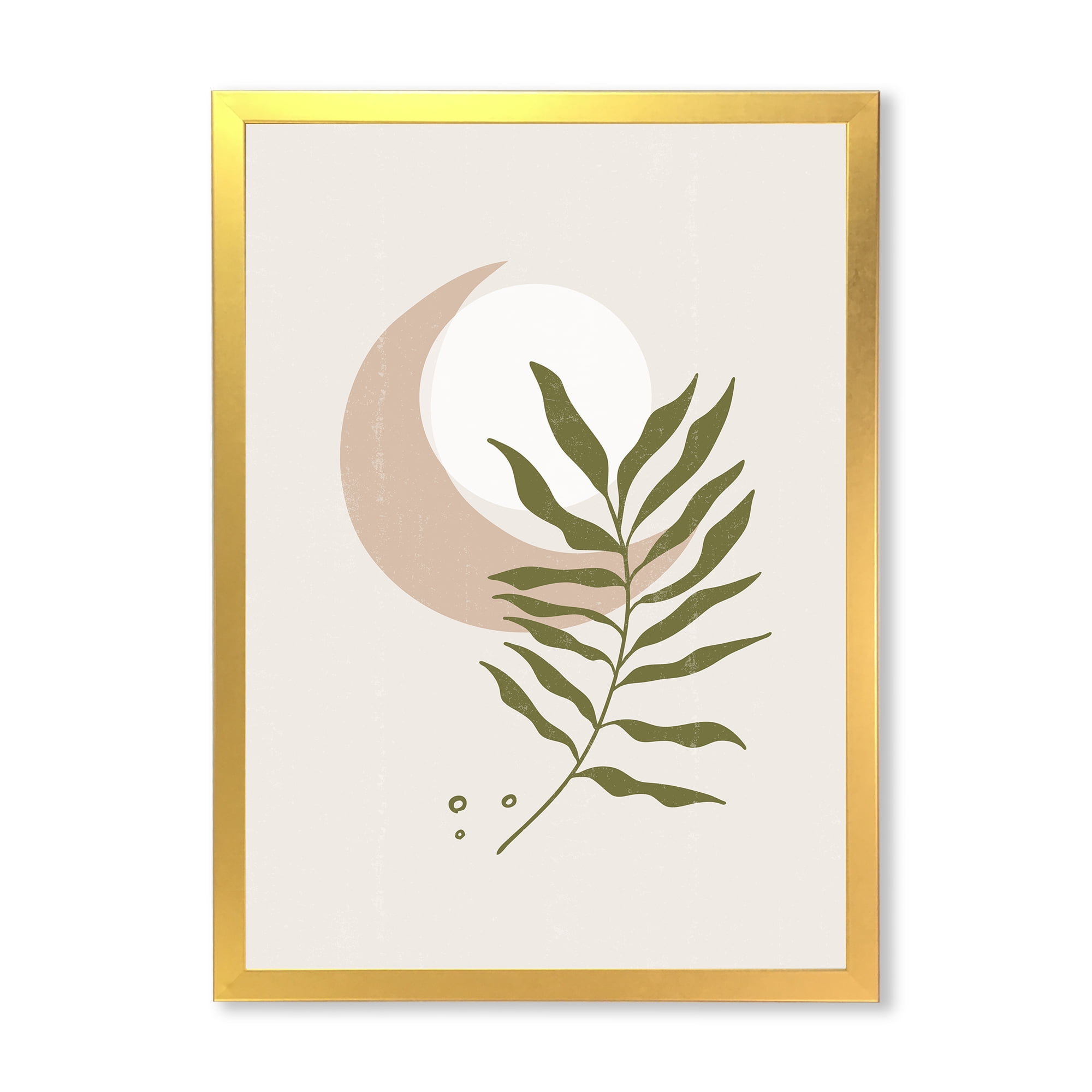 Designart 'Abstract Geometrical Leaf With Moon II' Modern Framed Art Print