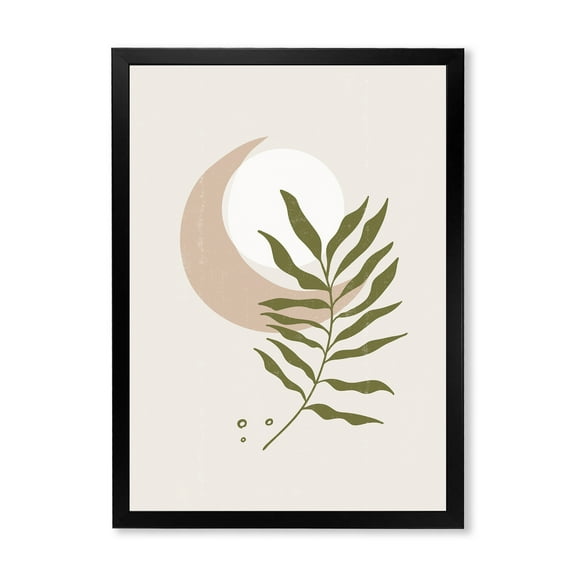 Designart 'Abstract Geometrical Leaf With Moon II' Modern Framed Art Print