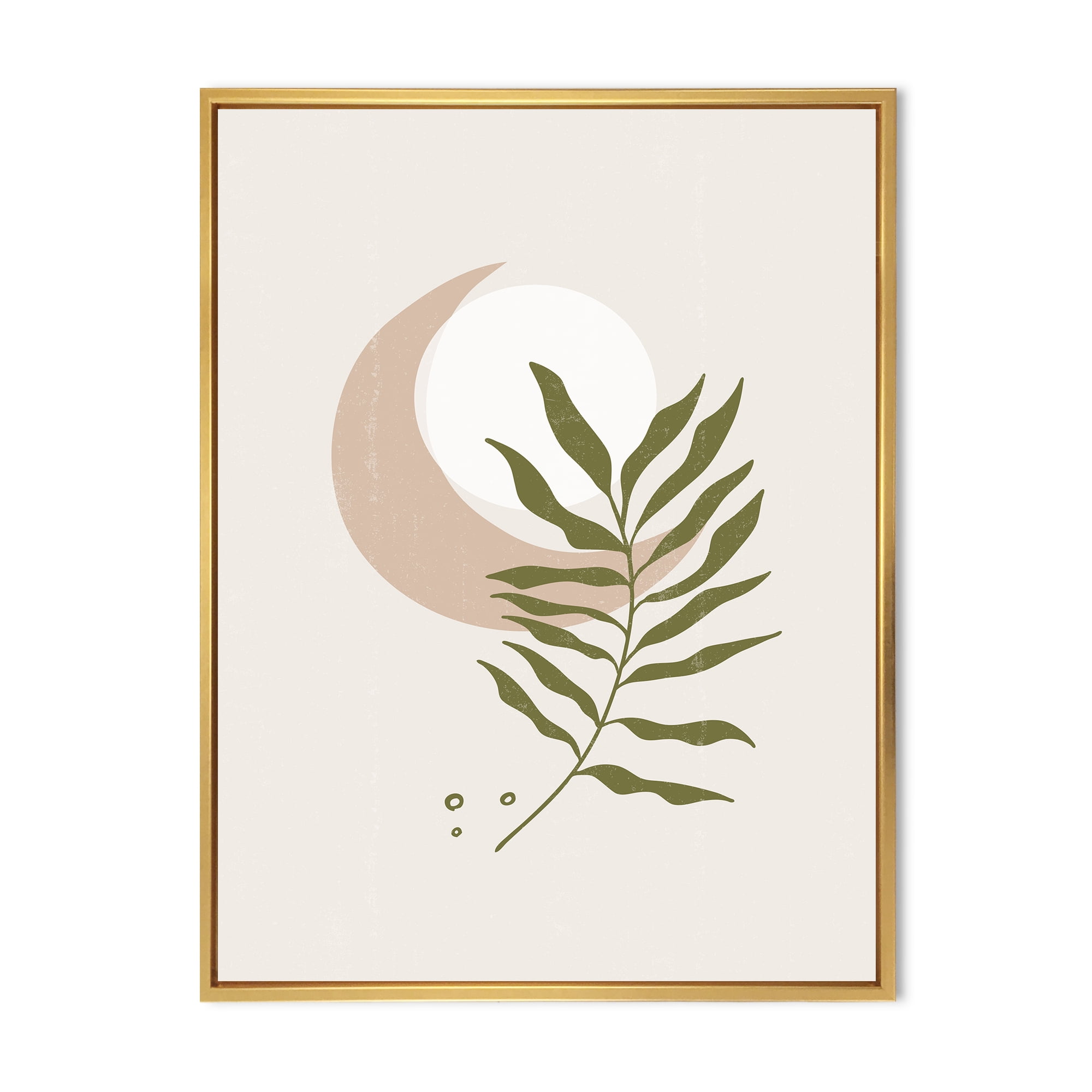 Designart 'Abstract Geometrical Leaf With Moon II' Modern Framed Canvas Wall Art Print