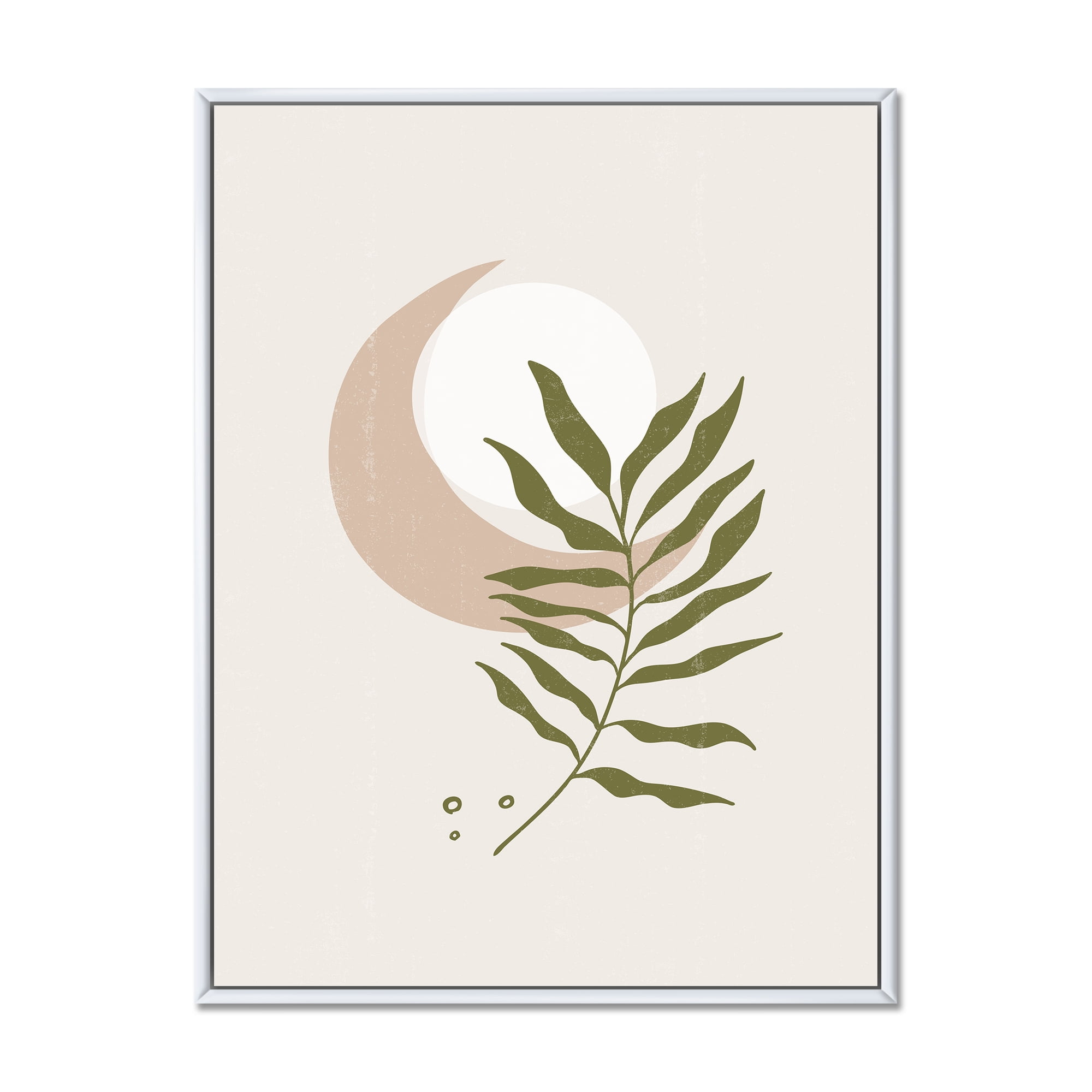Designart 'Abstract Geometrical Leaf With Moon II' Modern Framed Canvas Wall Art Print