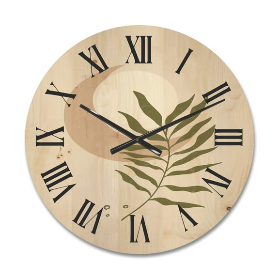 Designart 'Abstract Geometrical Leaf With Moon II' Modern Wood Wall Clock