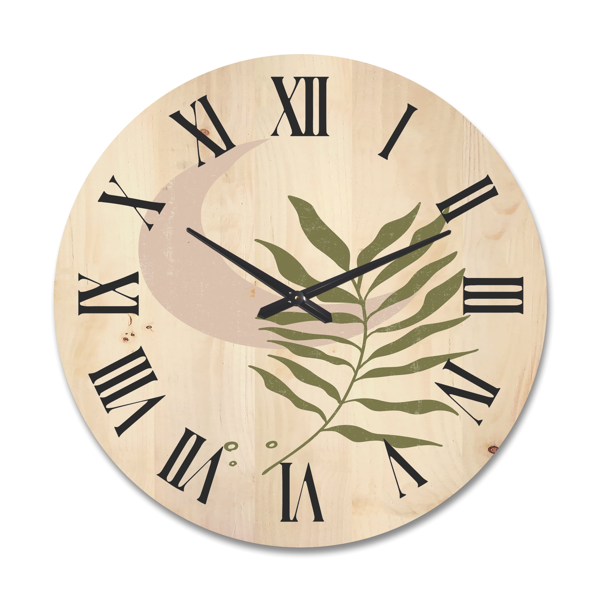 Designart 'Abstract Geometrical Leaf With Moon II' Modern Wood Wall Clock