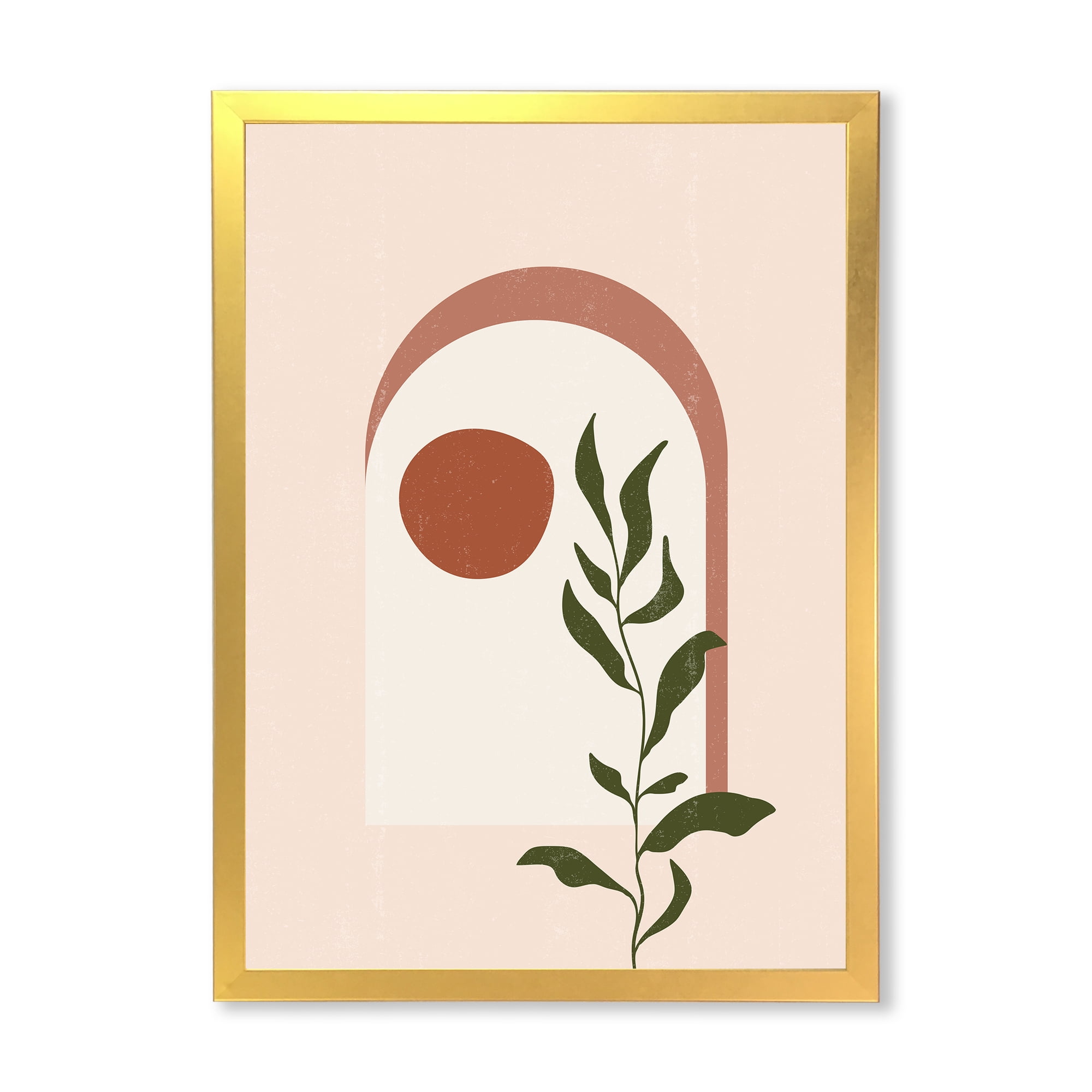 Designart 'Abstract Geometrical Leaf With Moon III' Modern Framed Art Print