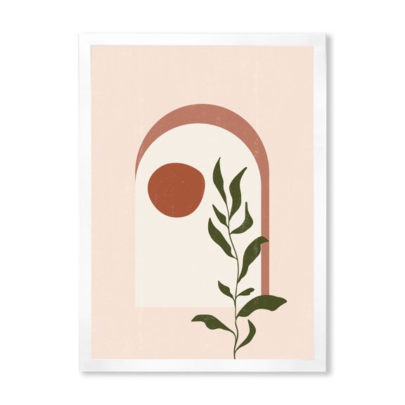 Designart 'Abstract Geometrical Leaf With Moon III' Modern Framed Art Print