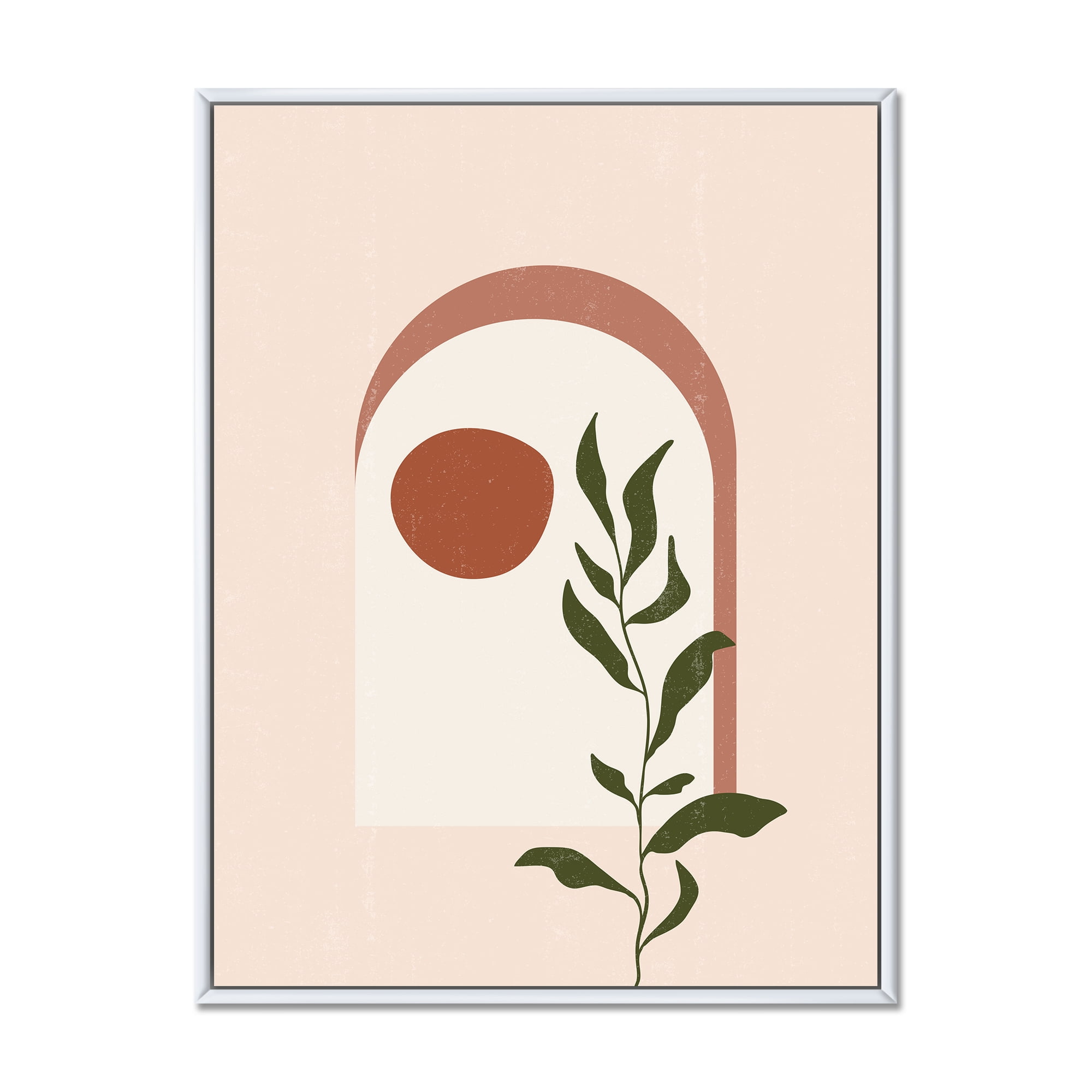 Designart 'Abstract Geometrical Leaf With Moon III' Modern Framed Canvas Wall Art Print