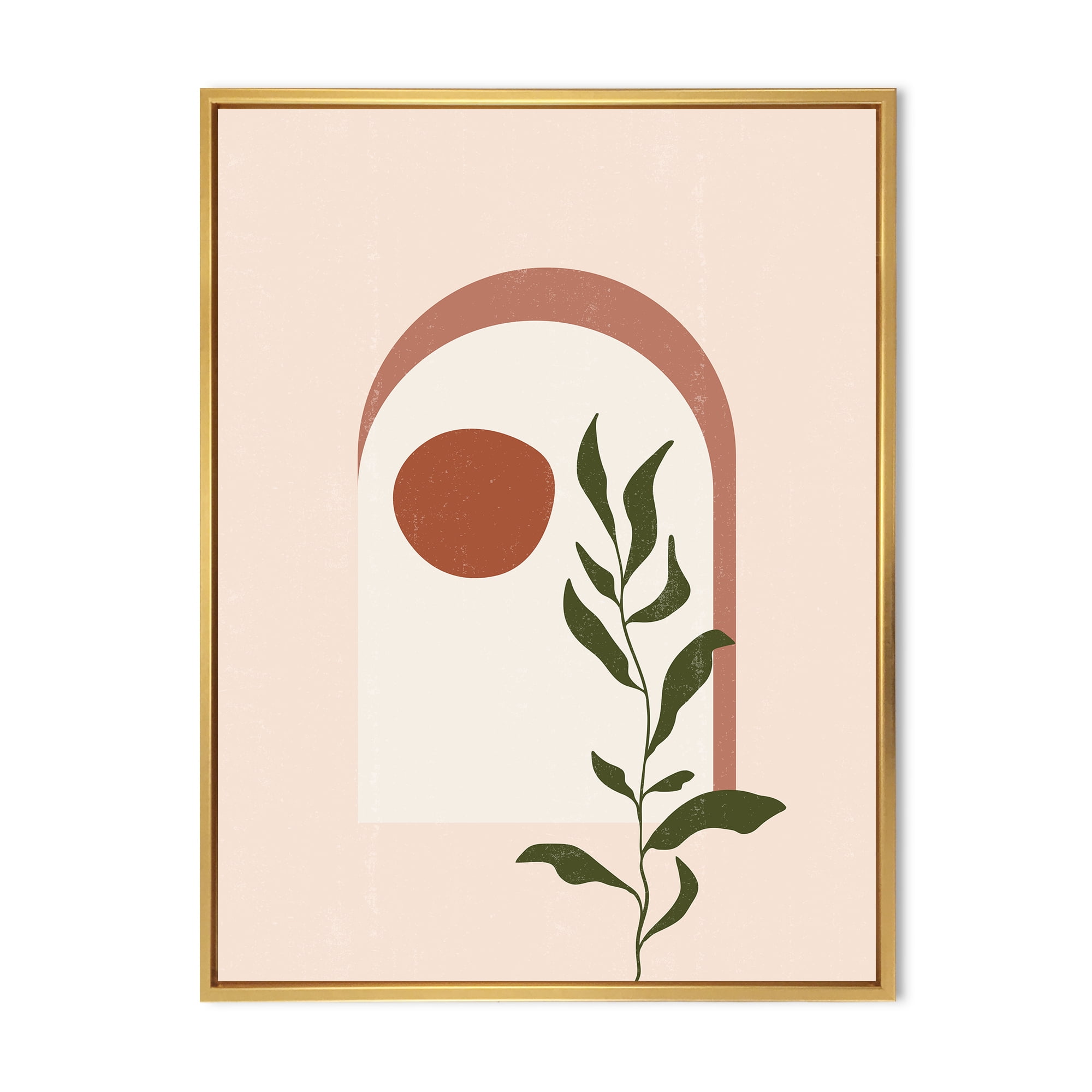 Designart 'Abstract Geometrical Leaf With Moon III' Modern Framed Canvas Wall Art Print