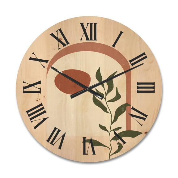 Designart 'Abstract Geometrical Leaf With Moon III' Modern Wood Wall Clock