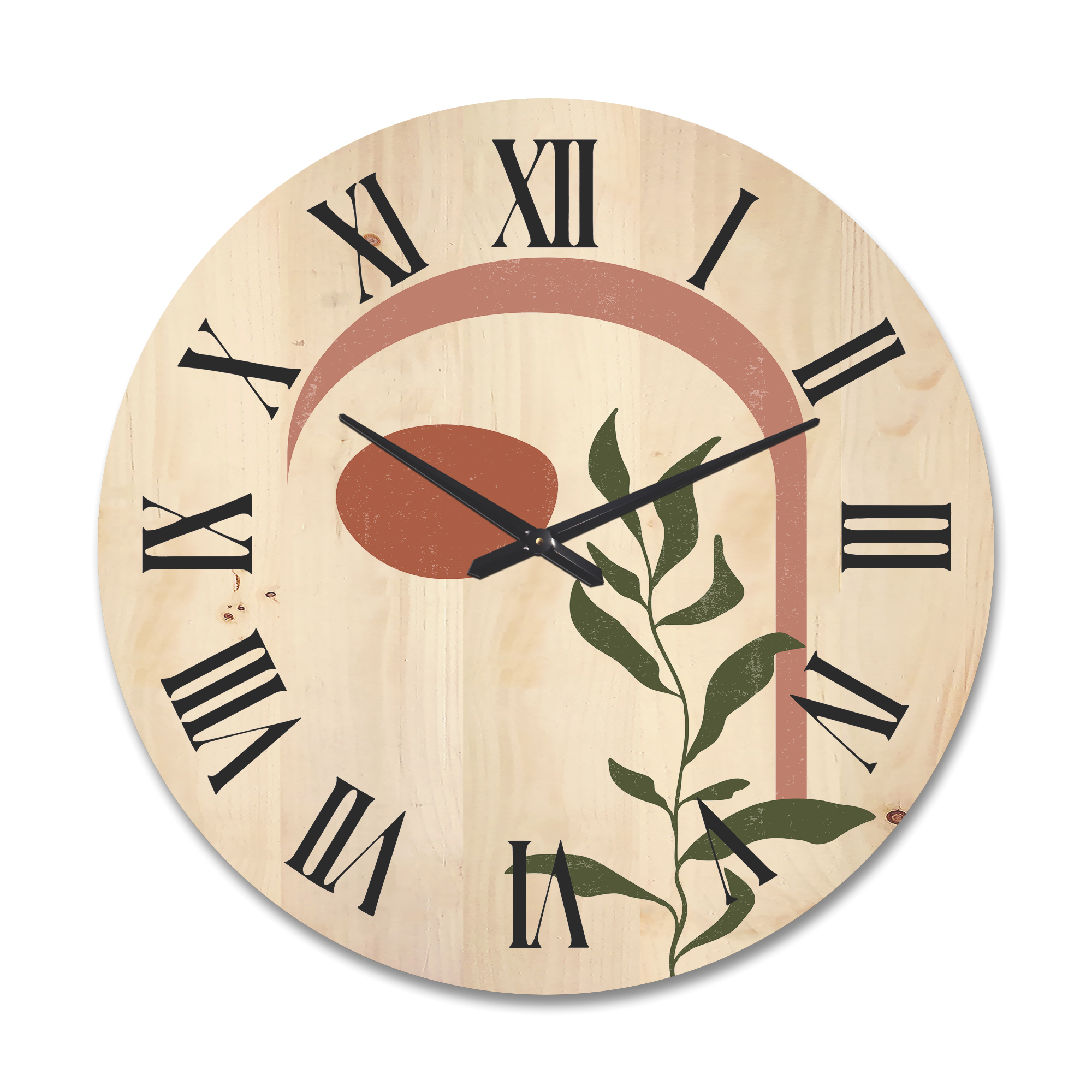 Designart 'Abstract Geometrical Leaf With Moon III' Modern Wood Wall Clock