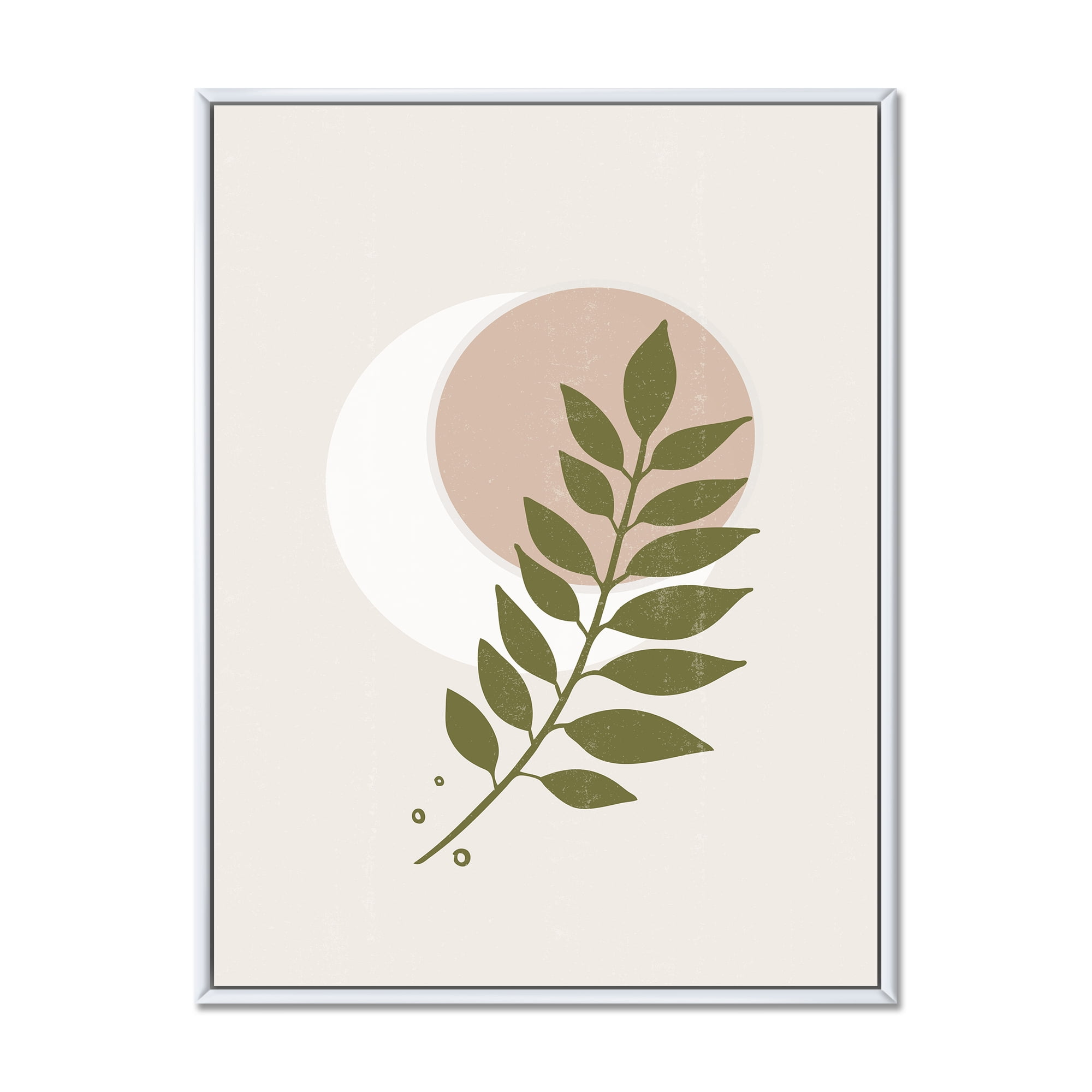 Designart 'Abstract Geometrical Leaf With Moon IV' Modern Framed Canvas Wall Art Print
