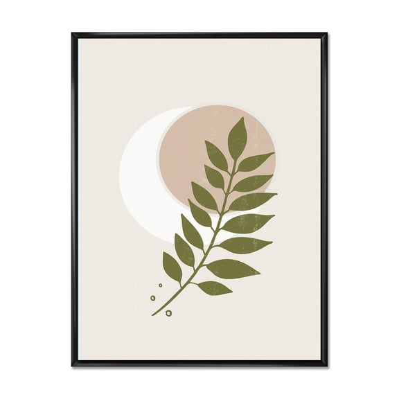 Designart 'Abstract Geometrical Leaf With Moon IV' Modern Framed Canvas Wall Art Print