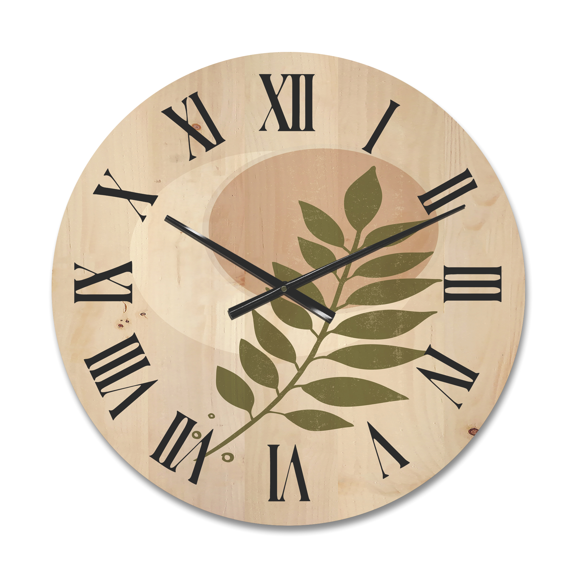 Designart 'Abstract Geometrical Leaf With Moon IV' Modern Wood Wall Clock