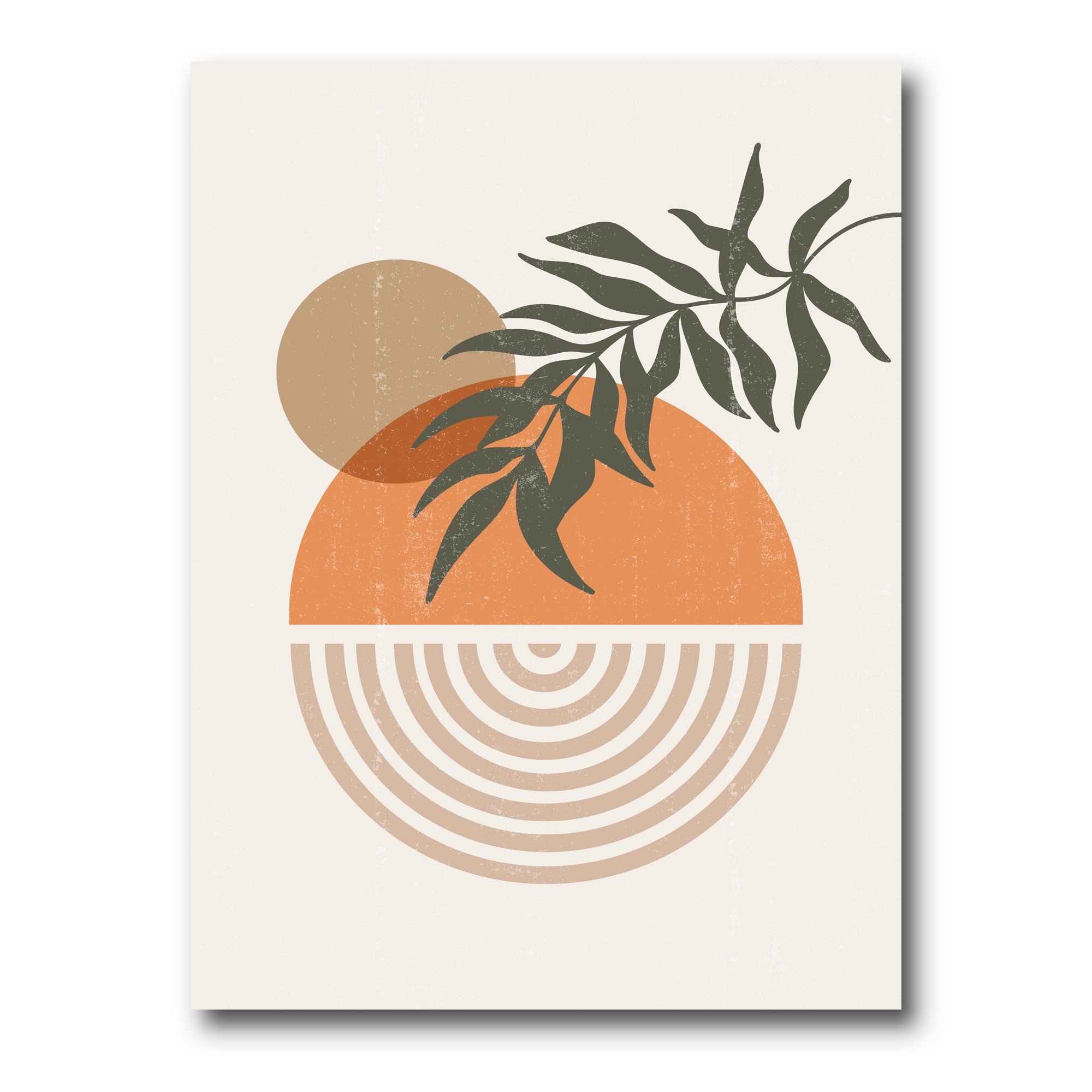 Designart ' Abstract Geometrical Moon and Sun With Leaf I ' Modern Canvas Wall Art Print