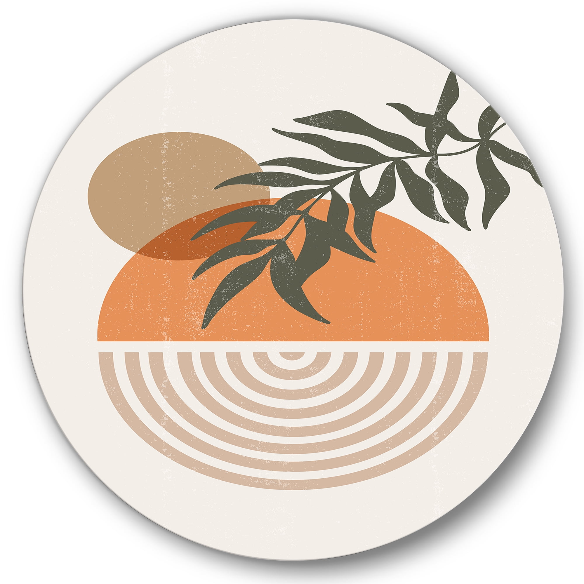 Designart 'Abstract Geometrical Moon and Sun With Leaf I' Modern Circle Metal Wall Art 23x23 - Disc of 23