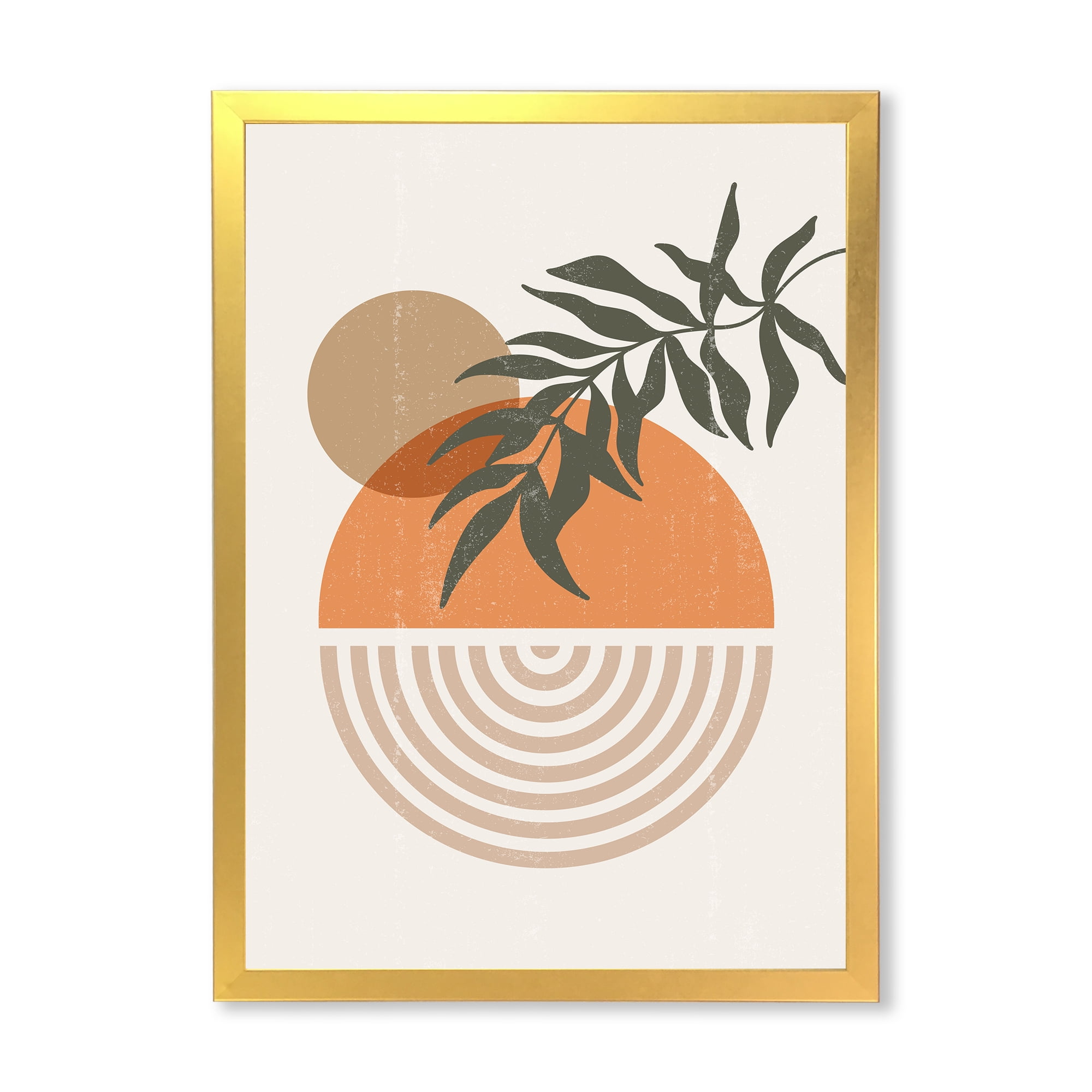 Designart 'Abstract Geometrical Moon and Sun With Leaf I' Modern Framed Art Print