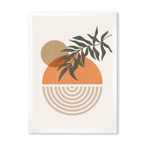 Designart 'Abstract Geometrical Moon and Sun With Leaf I' Modern Framed Art Print