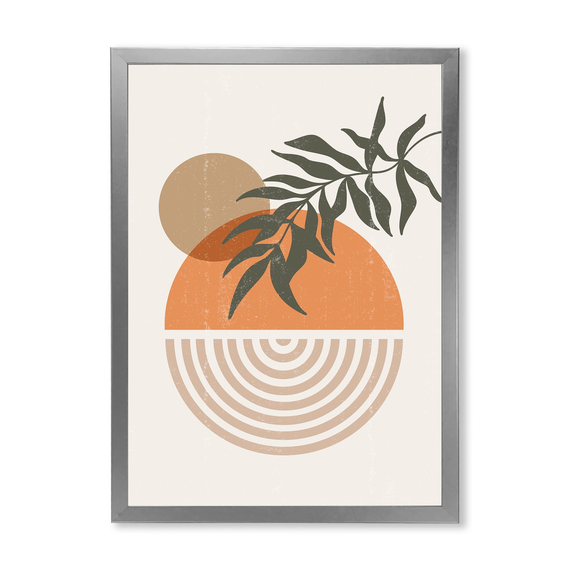 Designart 'Abstract Geometrical Moon and Sun With Leaf I' Modern Framed Art Print