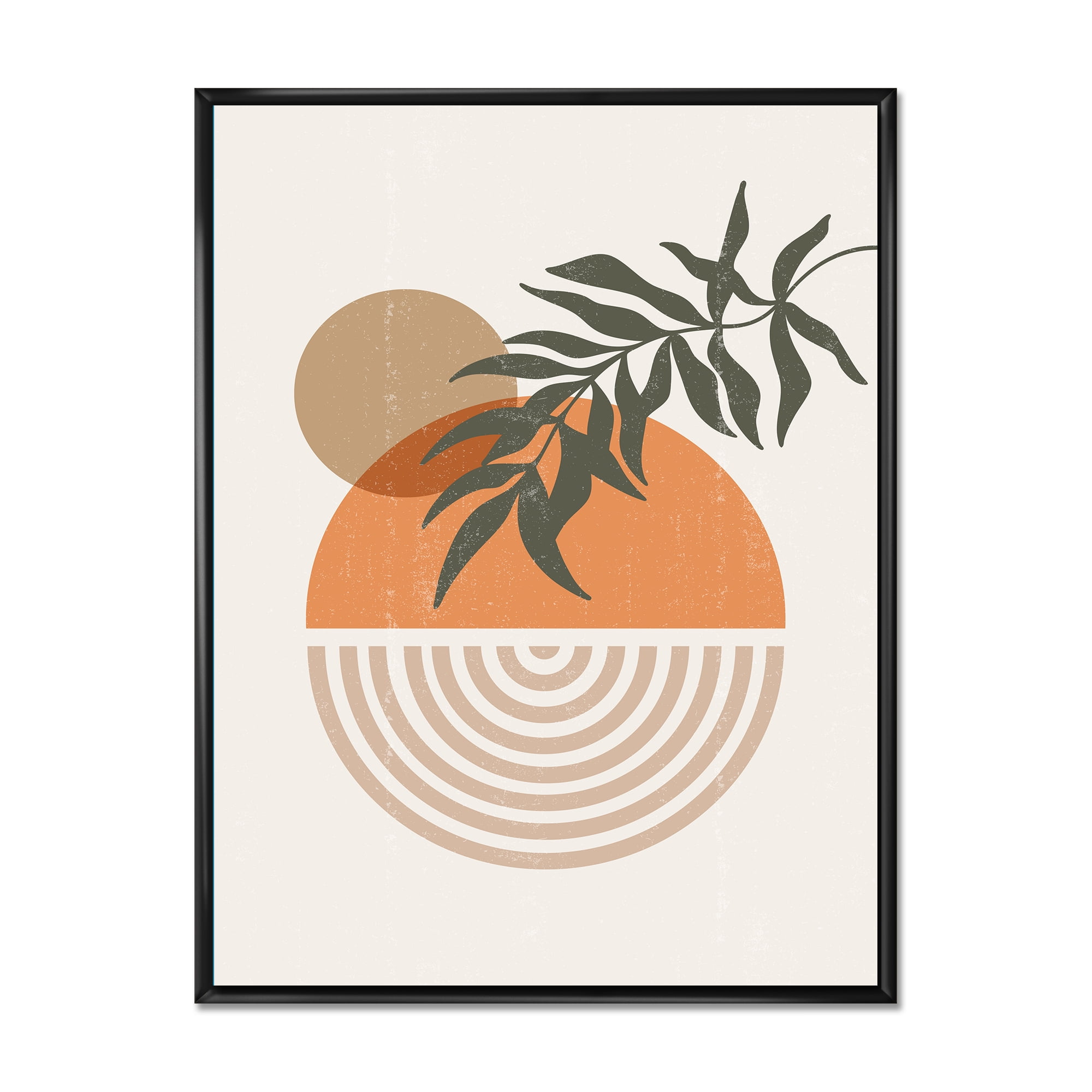 Designart 'Abstract Geometrical Moon and Sun With Leaf I' Modern Framed Canvas Wall Art Print