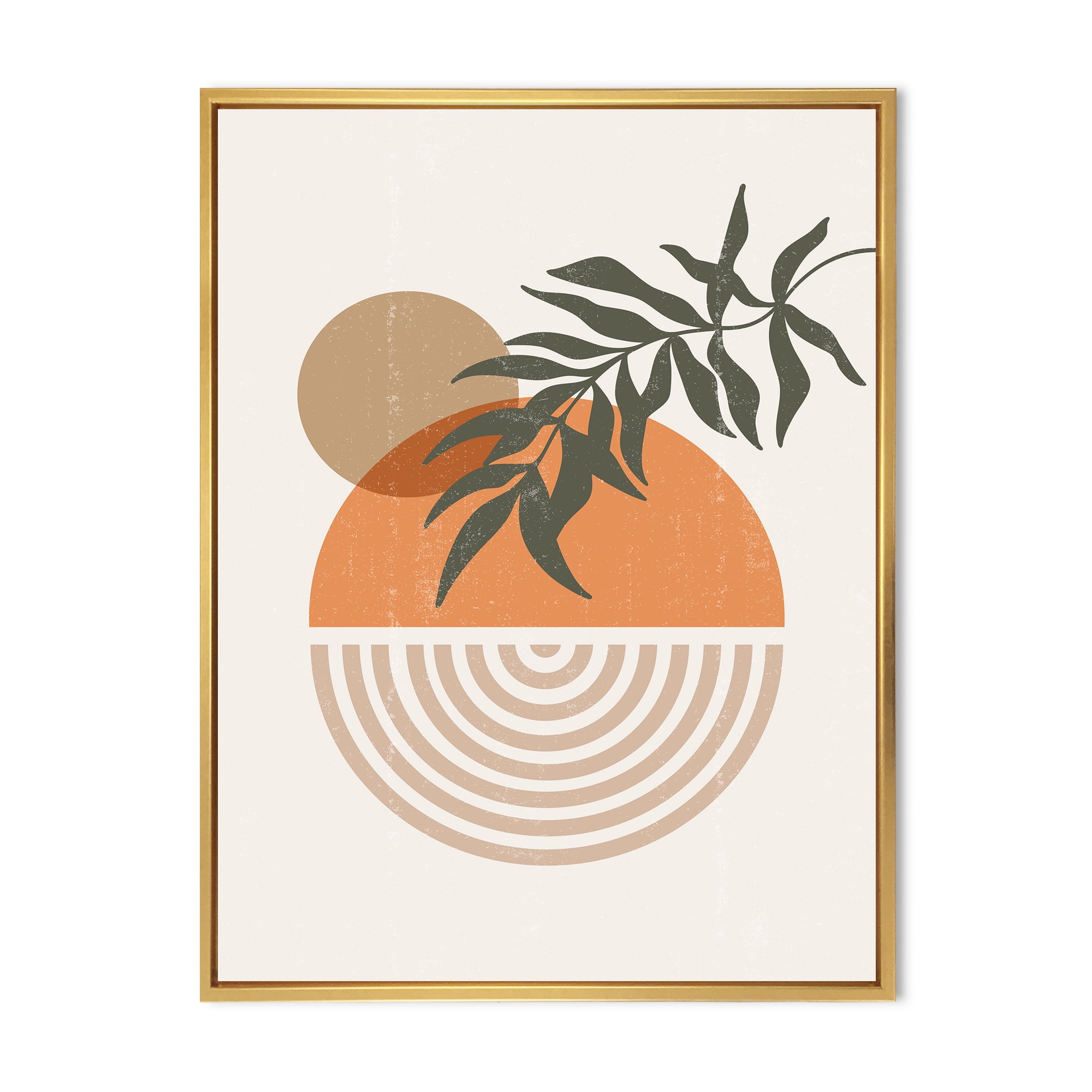 Designart 'Abstract Geometrical Moon and Sun With Leaf I' Modern Framed Canvas Wall Art Print