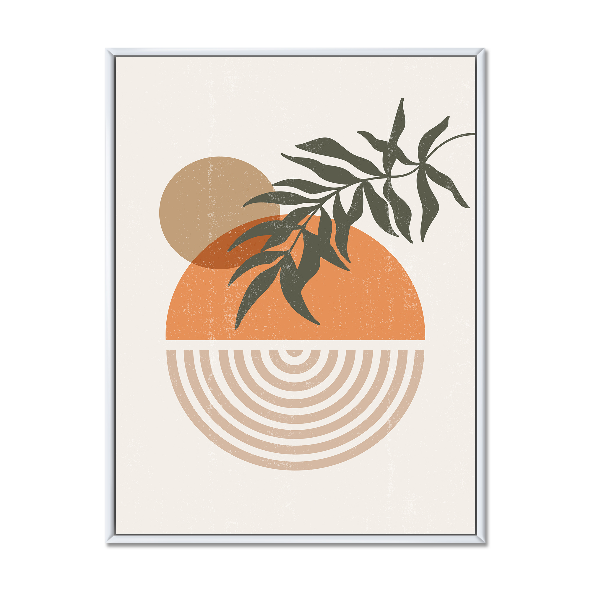 Designart 'Abstract Geometrical Moon and Sun With Leaf I' Modern Framed Canvas Wall Art Print