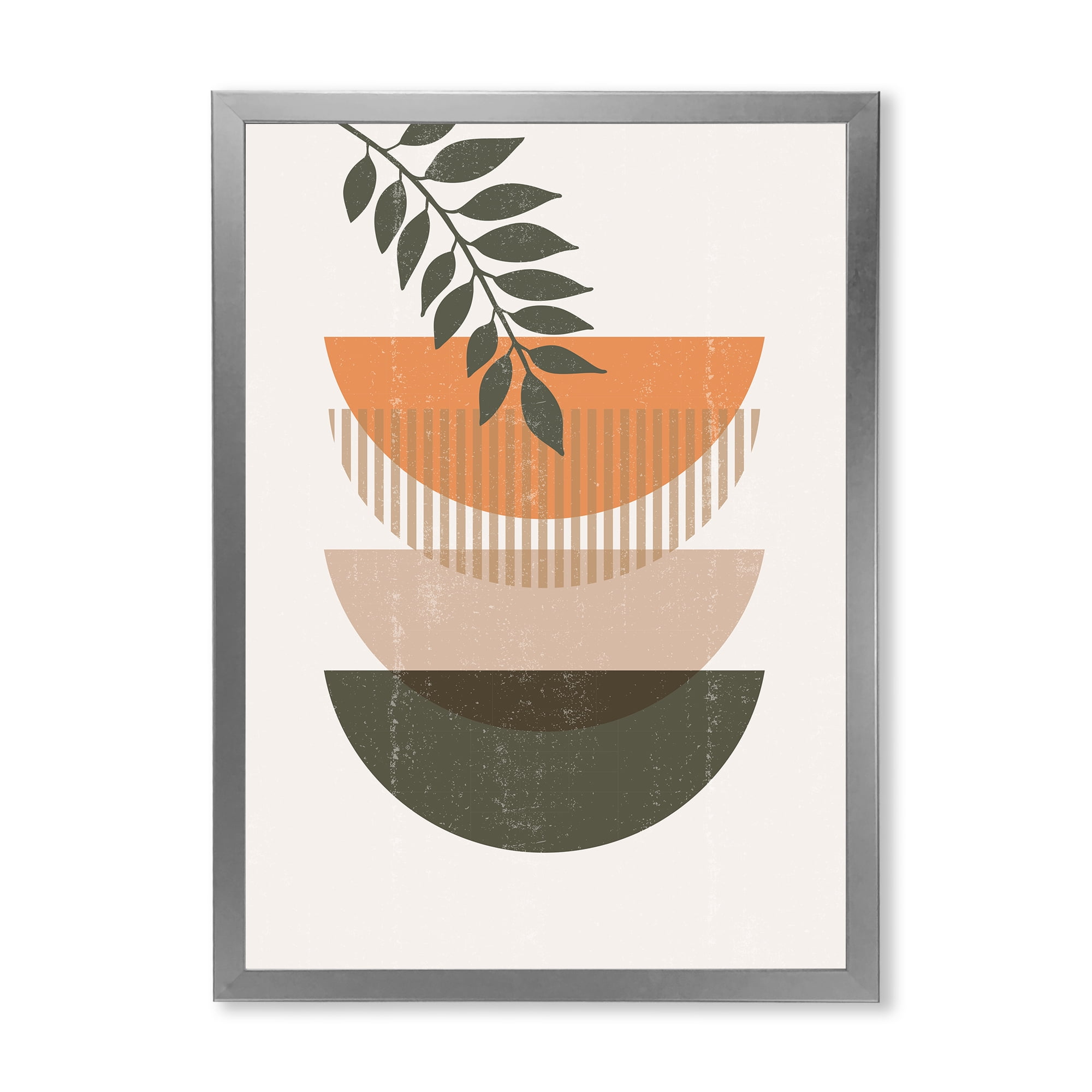 Designart 'Abstract Geometrical Moon and Sun With Leaf II' Modern Framed Art Print
