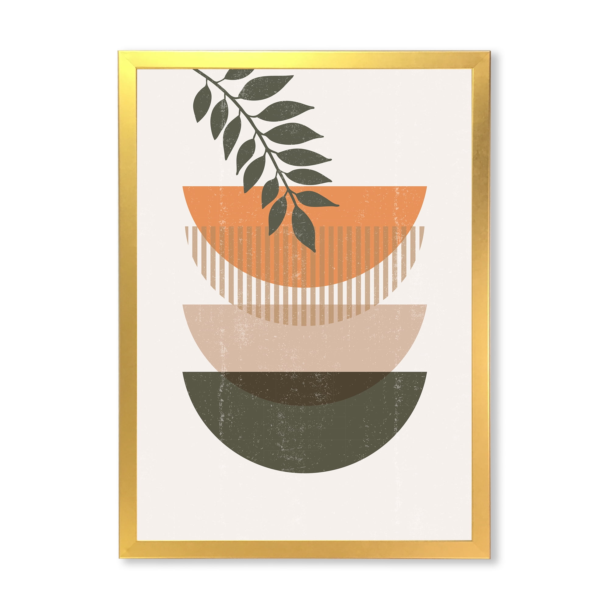 Designart 'Abstract Geometrical Moon and Sun With Leaf II' Modern Framed Art Print