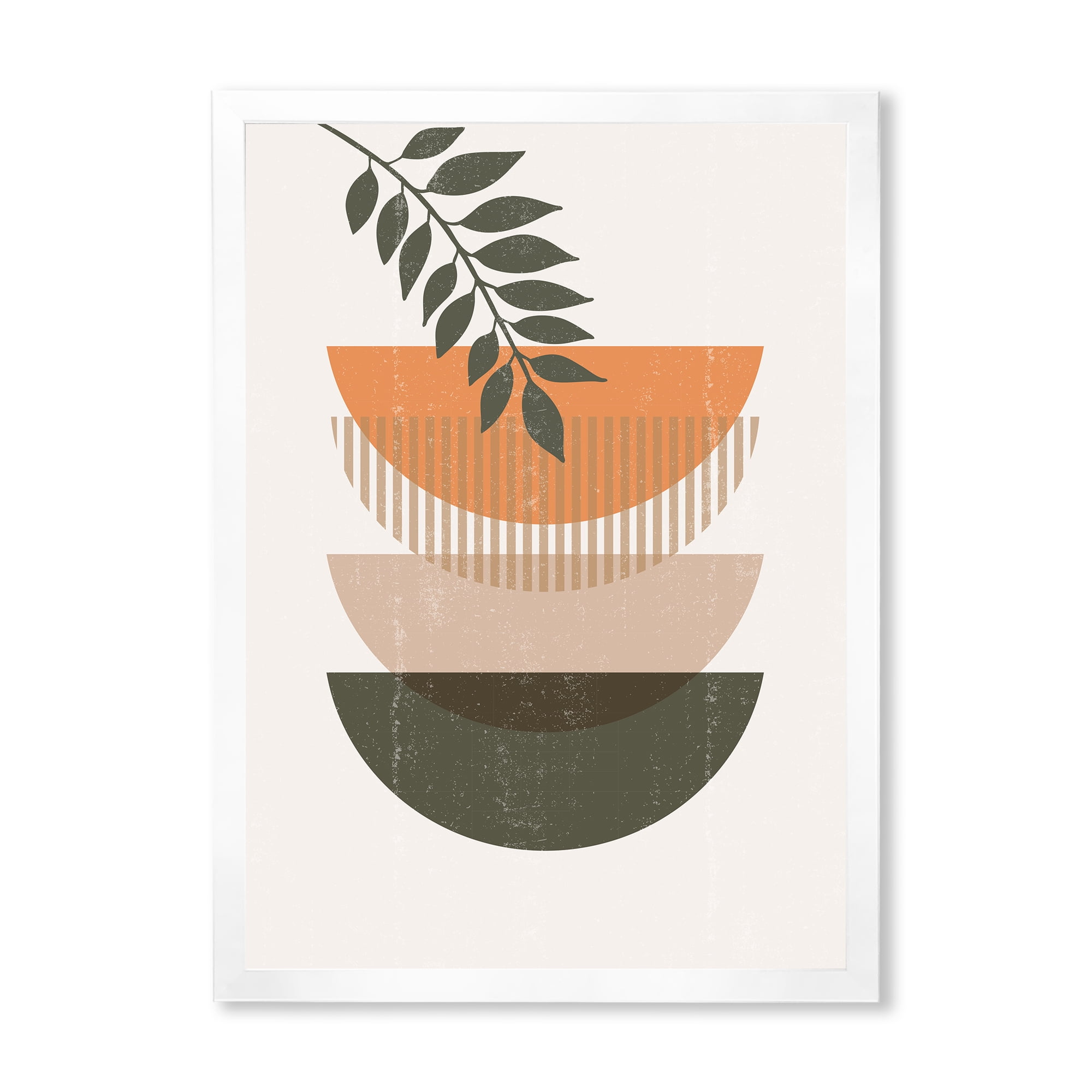 Designart 'Abstract Geometrical Moon and Sun With Leaf II' Modern Framed Art Print