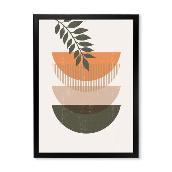 Designart 'Abstract Geometrical Moon and Sun With Leaf II' Modern Framed Art Print
