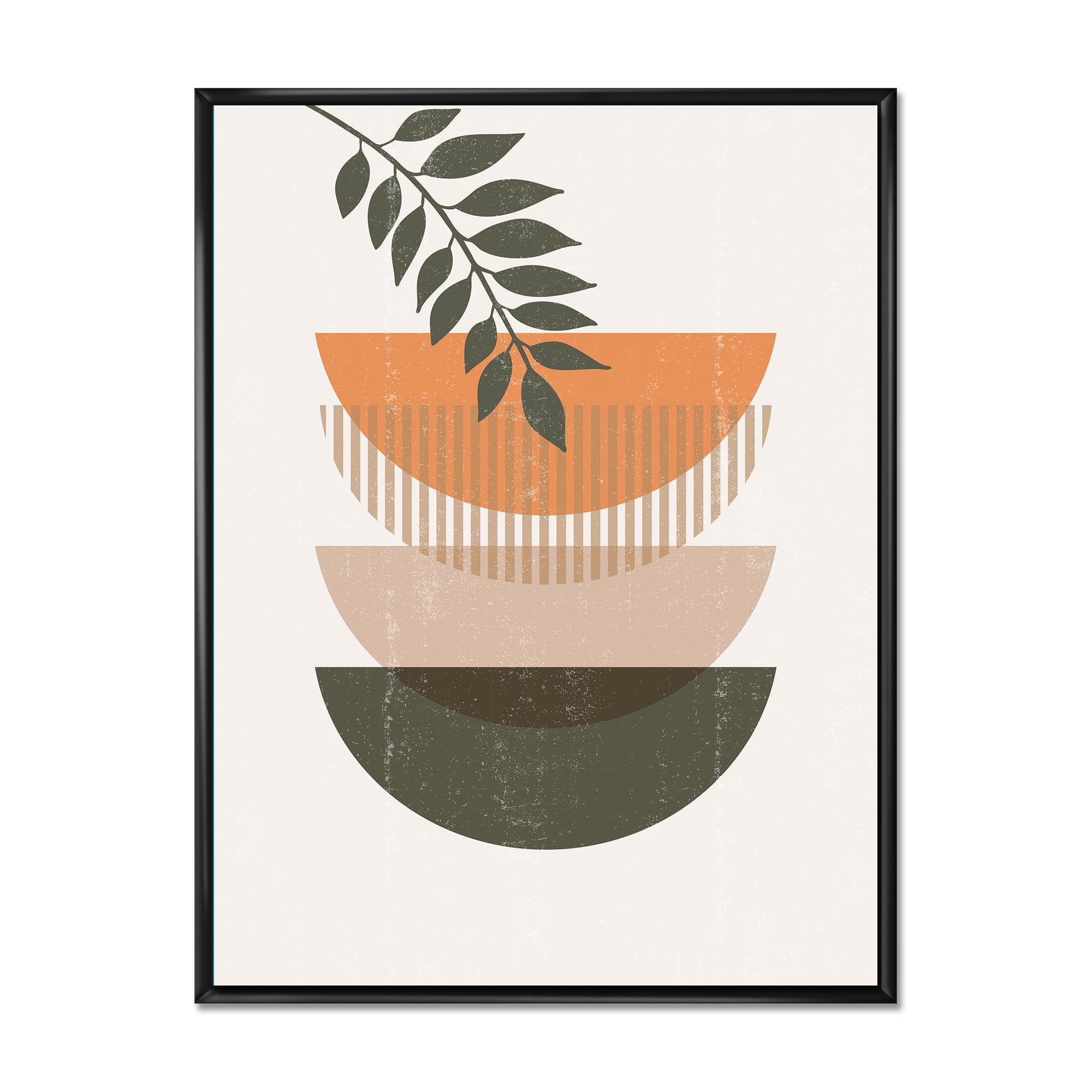 Designart 'Abstract Geometrical Moon and Sun With Leaf II' Modern Framed Canvas Wall Art Print