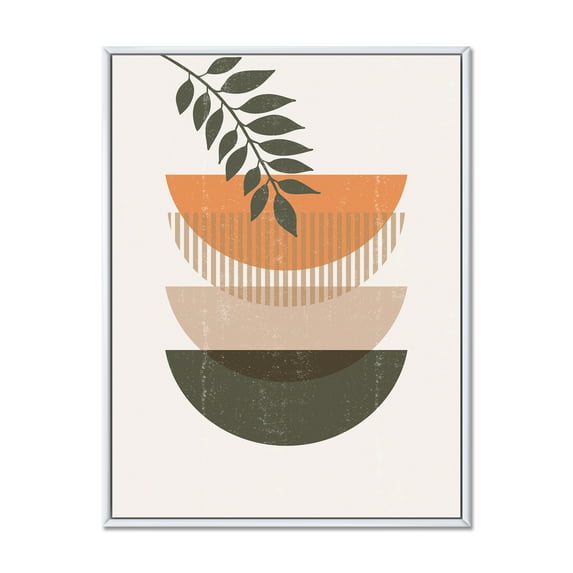 Designart 'Abstract Geometrical Moon and Sun With Leaf II' Modern Framed Canvas Wall Art Print