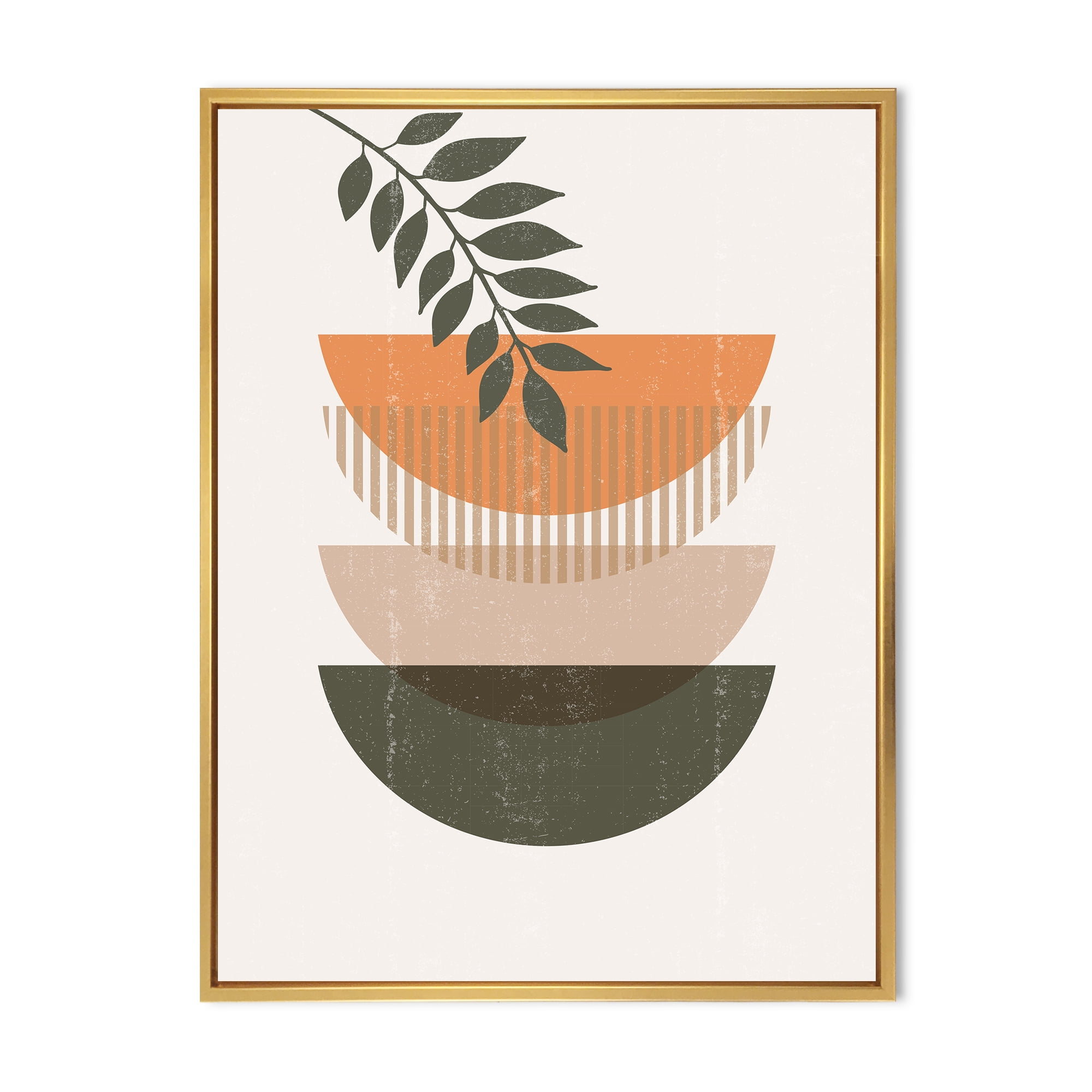 Designart 'Abstract Geometrical Moon and Sun With Leaf II' Modern Framed Canvas Wall Art Print