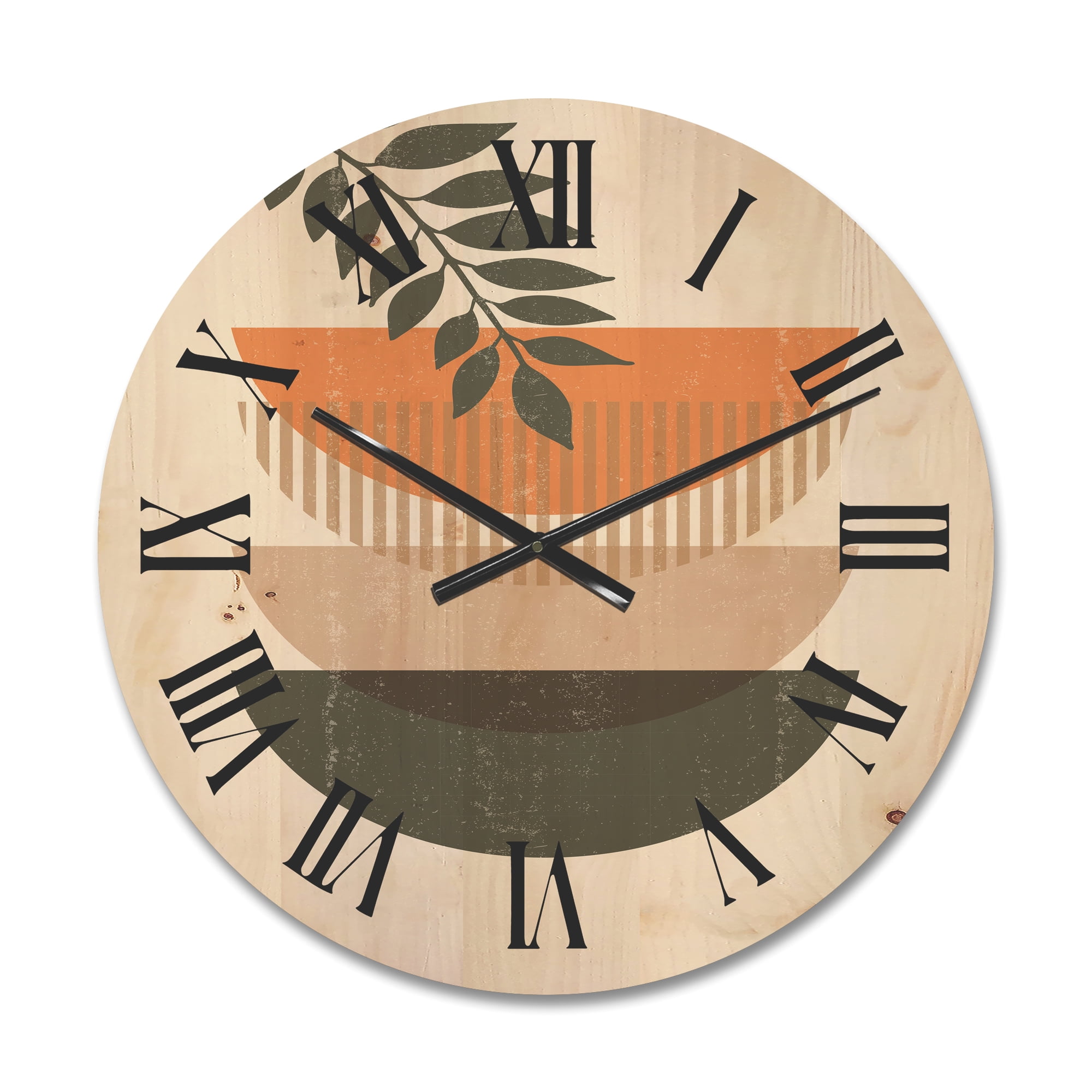 Designart 'Abstract Geometrical Moon and Sun With Leaf II' Modern Wood Wall Clock