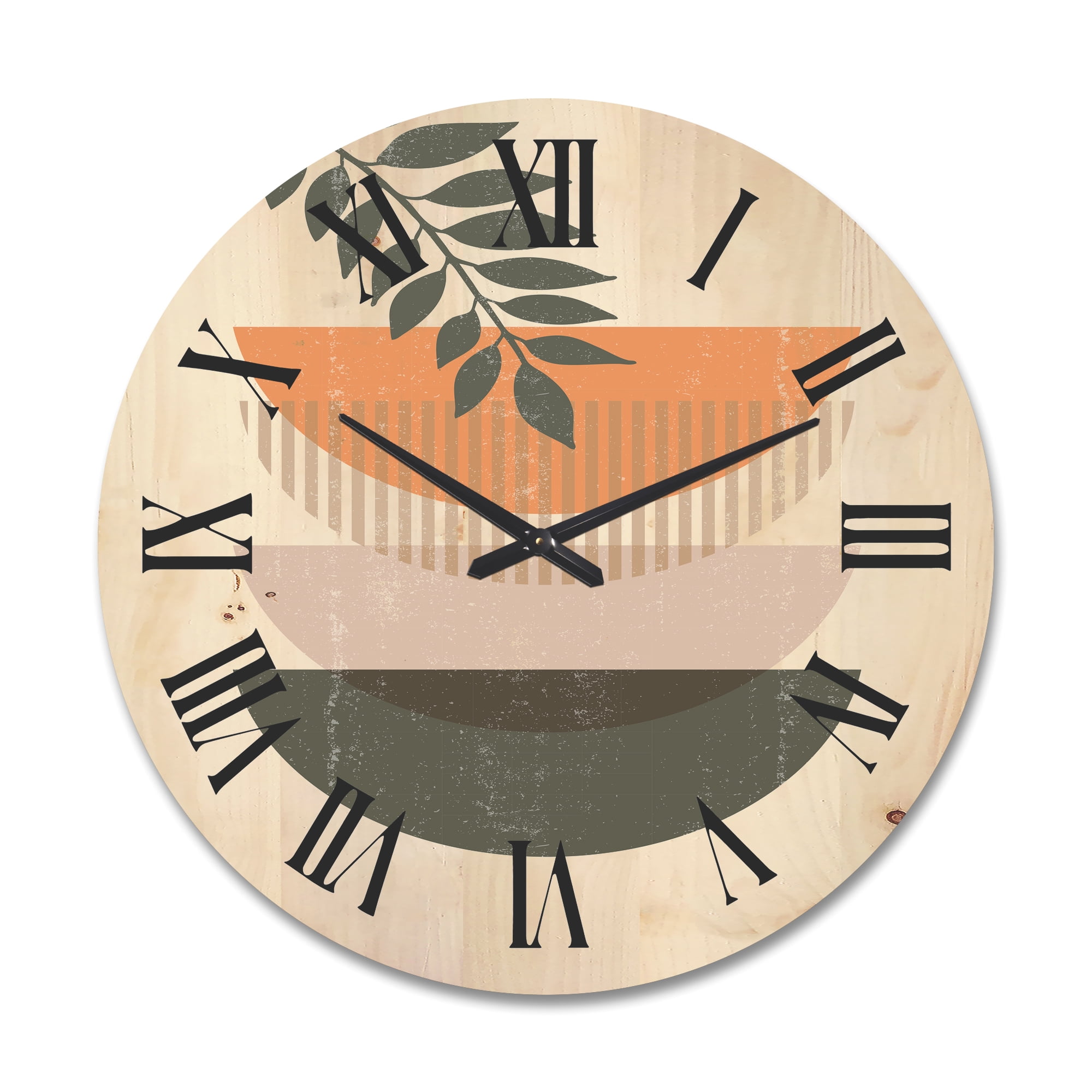 Designart 'Abstract Geometrical Moon and Sun With Leaf II' Modern Wood Wall Clock