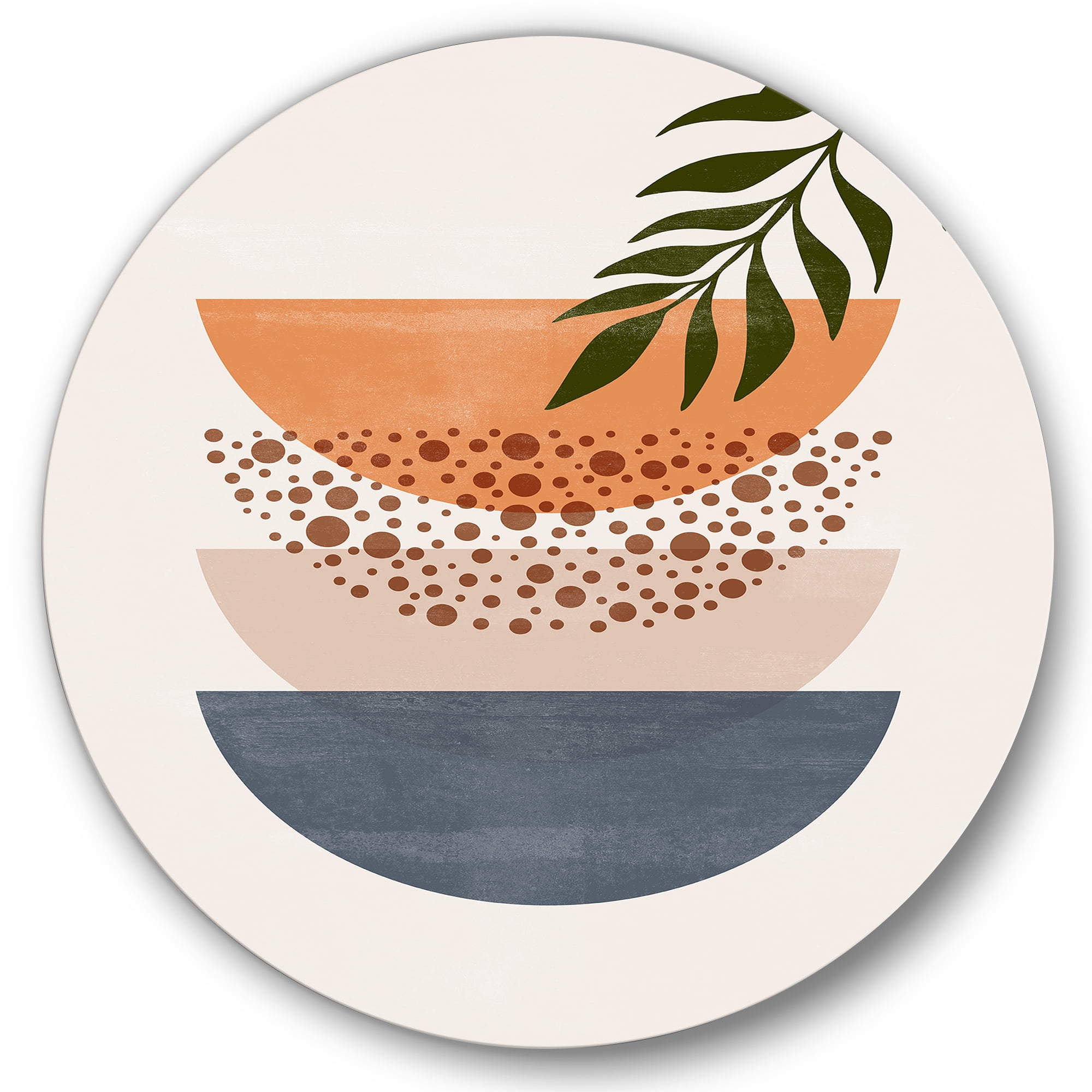 Designart 'Abstract Geometrical Moon and Sun With Leaf III' Modern Circle Metal Wall Art 36x36 - Disc of 36
