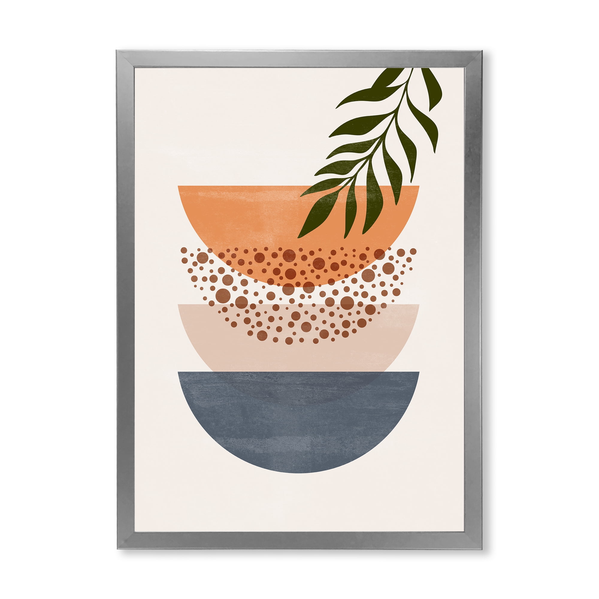 Designart 'Abstract Geometrical Moon and Sun With Leaf III' Modern Framed Art Print