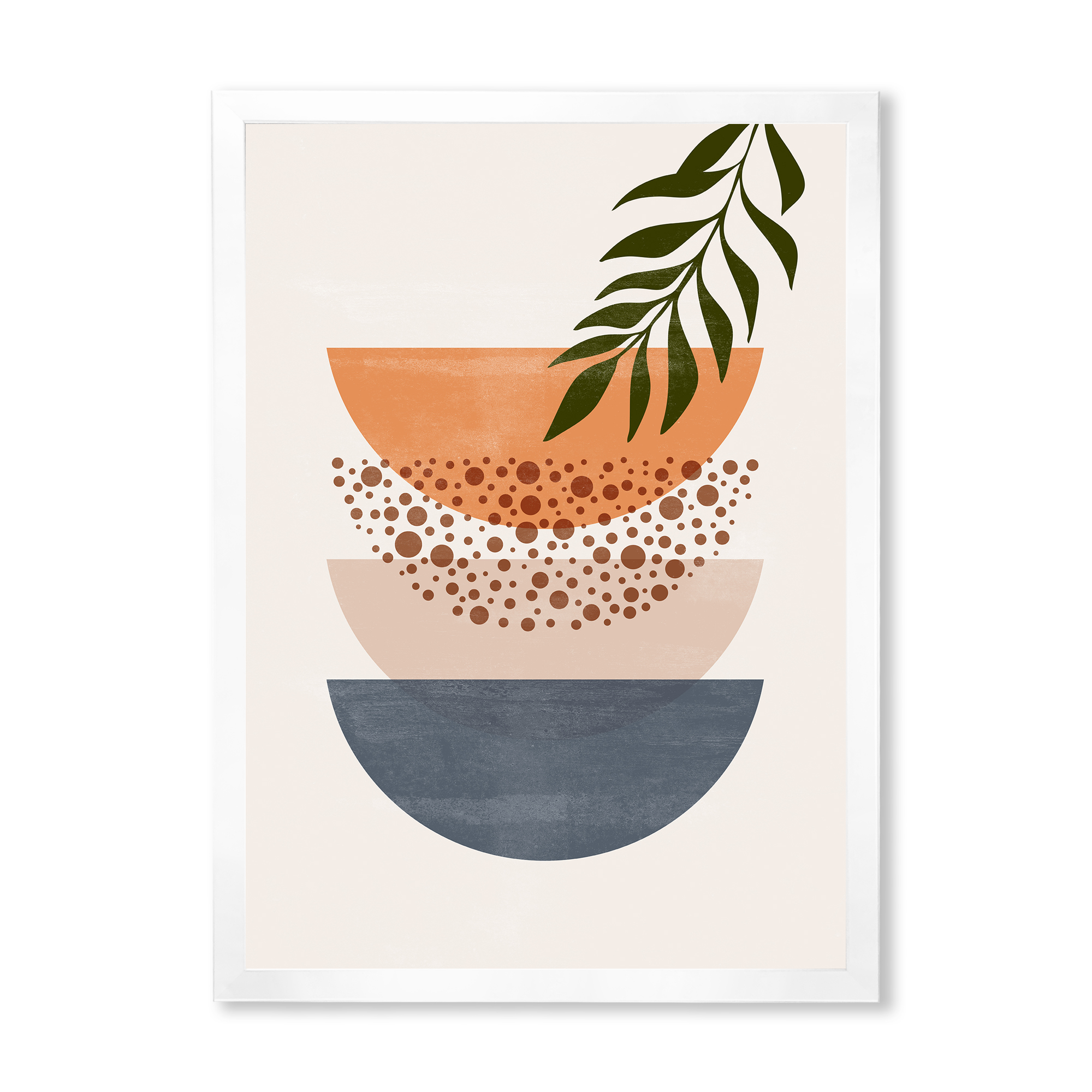 Designart 'Abstract Geometrical Moon and Sun With Leaf III' Modern Framed Art Print