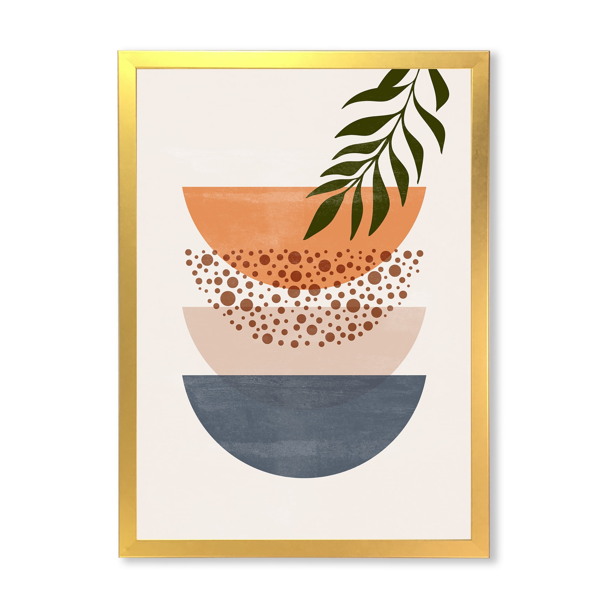 Designart 'Abstract Geometrical Moon and Sun With Leaf III' Modern Framed Art Print