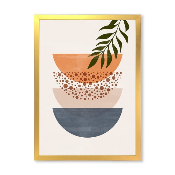 Designart 'Abstract Geometrical Moon and Sun With Leaf III' Modern Framed Art Print