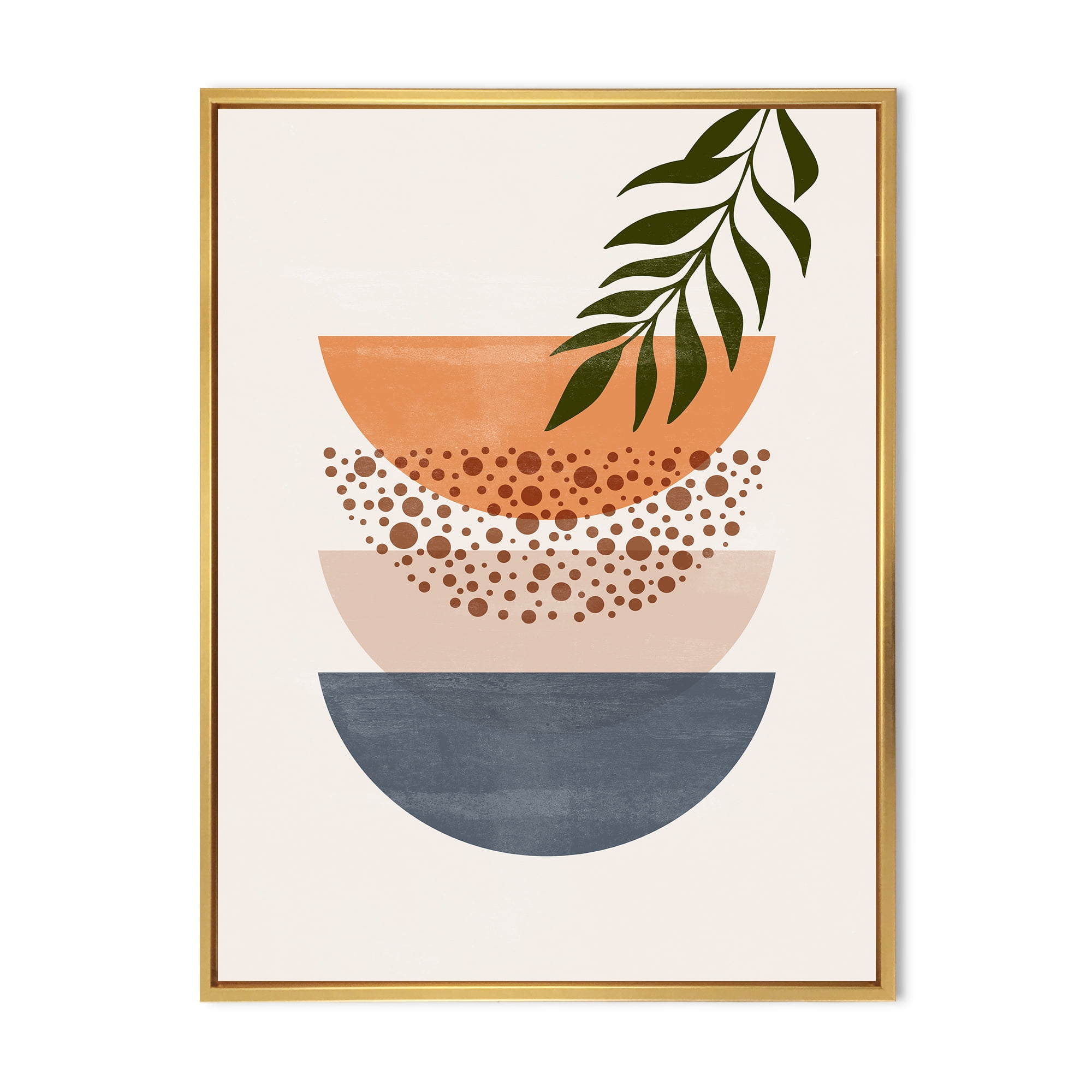Designart 'Abstract Geometrical Moon and Sun With Leaf III' Modern Framed Canvas Wall Art Print
