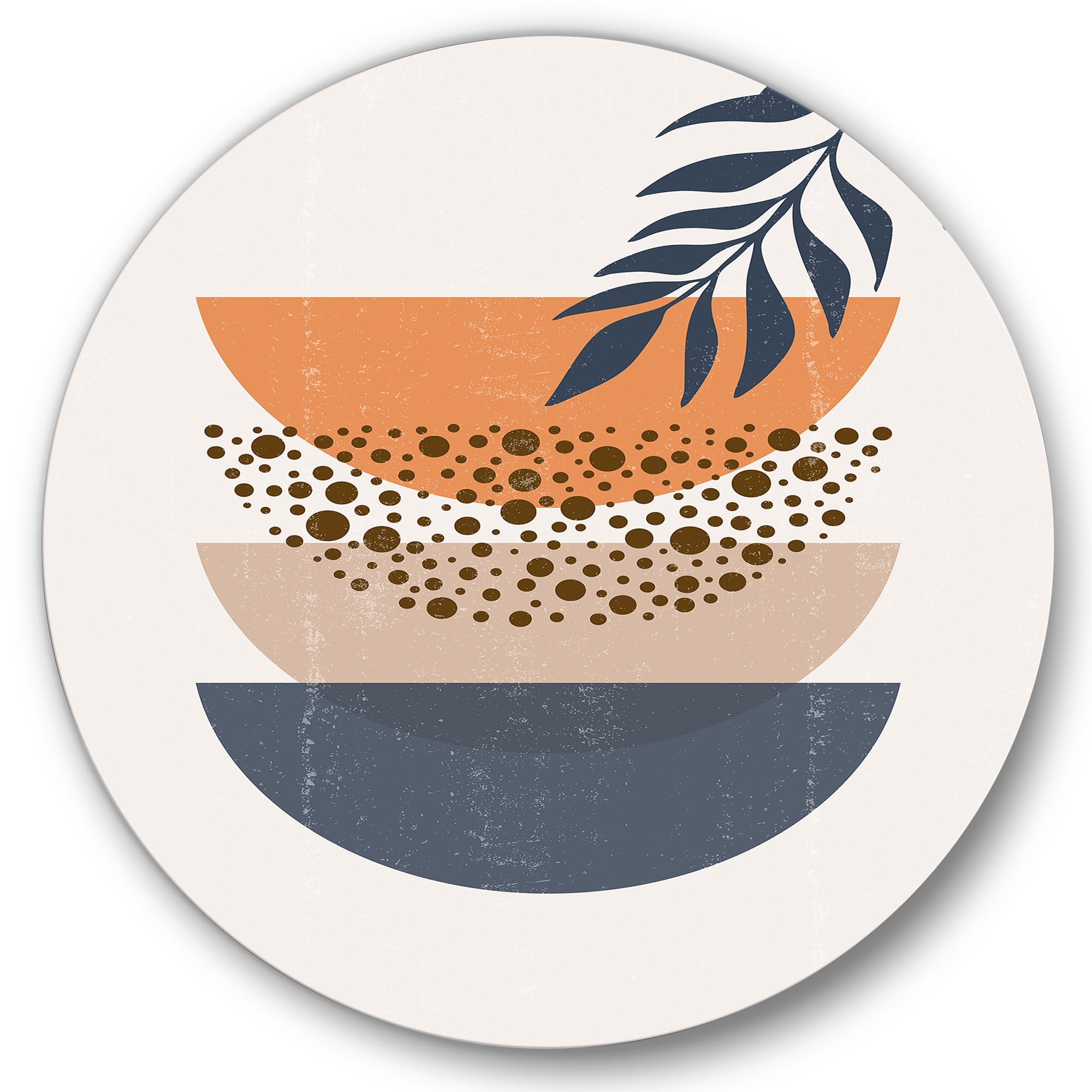 Designart 'Abstract Geometrical Moon and Sun With Leaf IV' Modern Circle Metal Wall Art 23x23 - Disc of 23