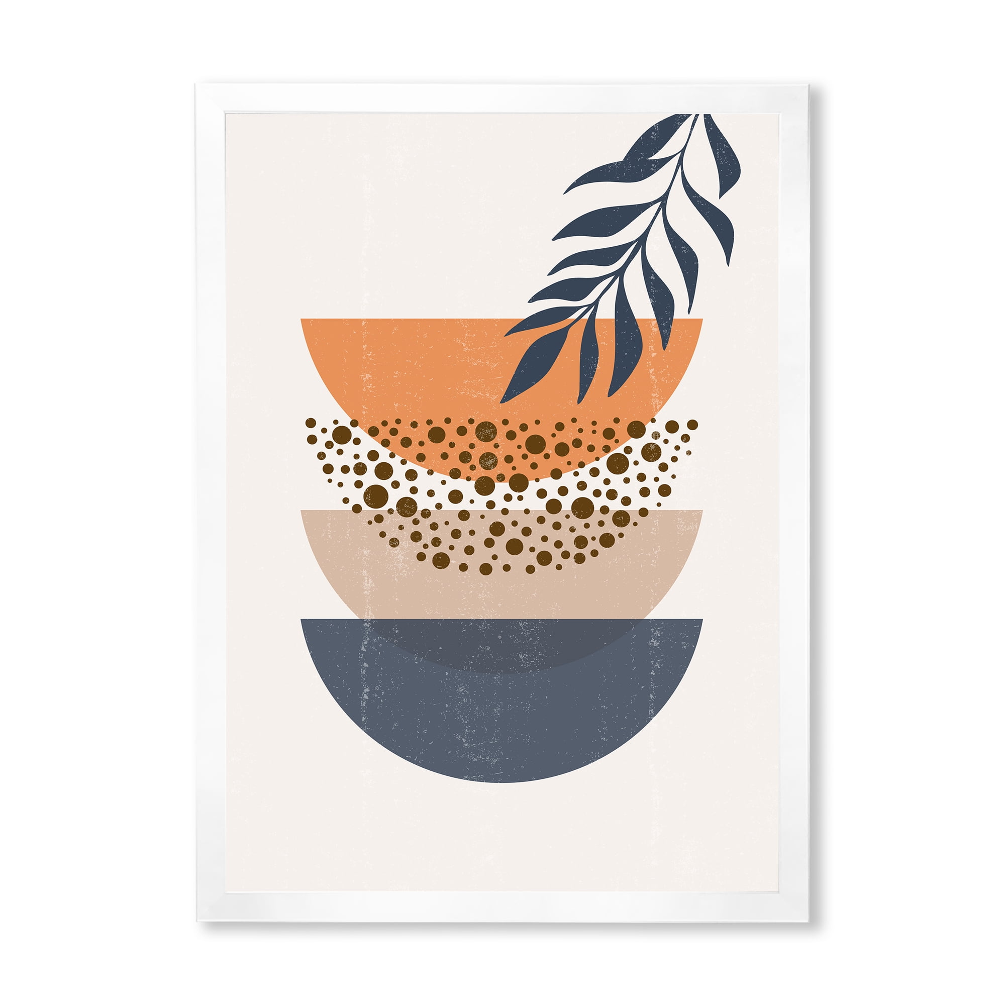 Designart 'Abstract Geometrical Moon and Sun With Leaf IV' Modern Framed Art Print