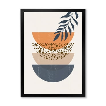 Designart 'Abstract Geometrical Moon and Sun With Leaf IV' Modern Framed Art Print